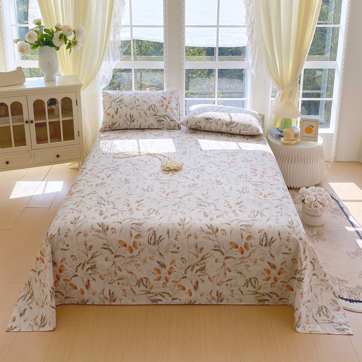 91家纺网 家纺一手货源 找家纺 金鑫汇家纺 2026新款全棉老粗布单品床单系列 月下花影-桔