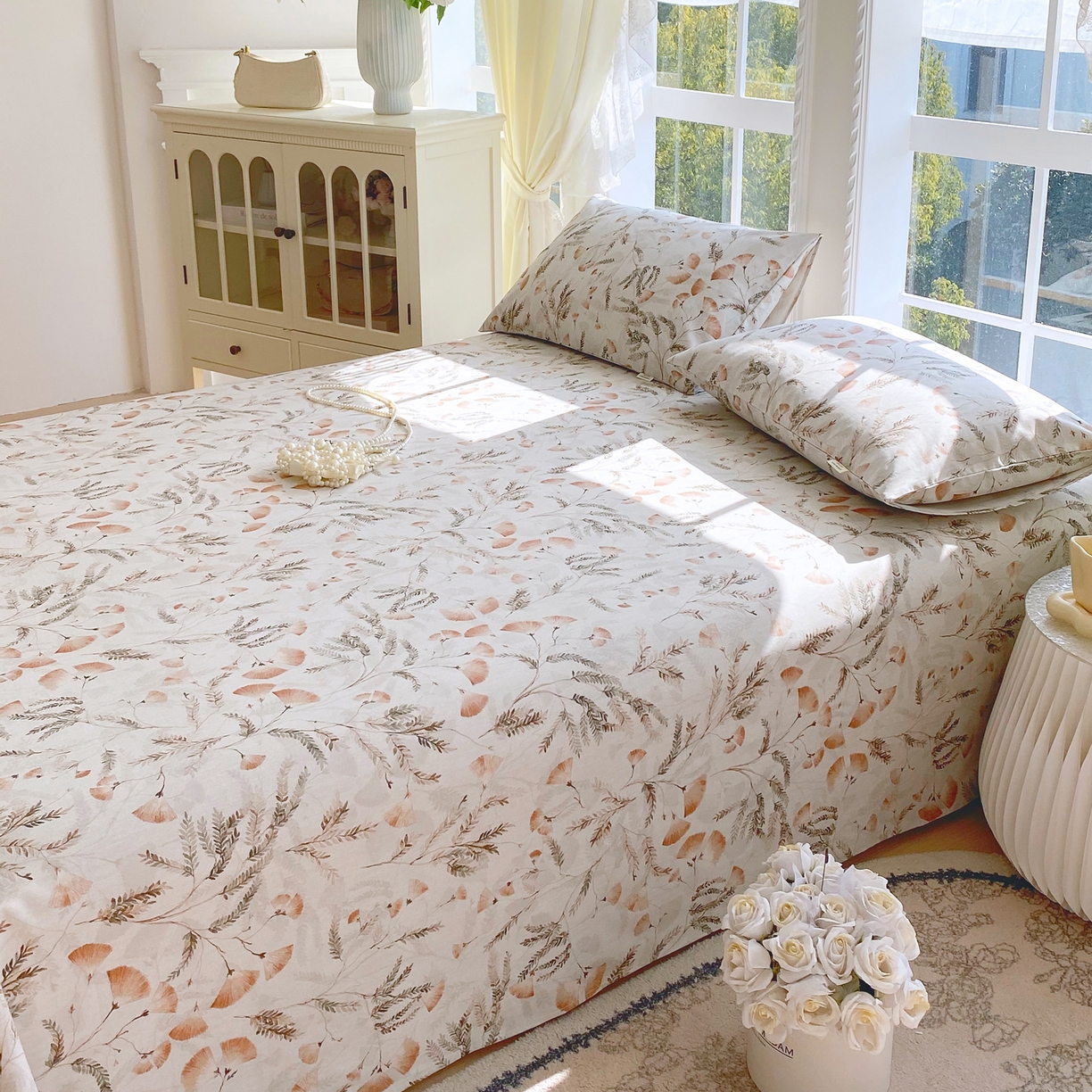 91家纺网 家纺一手货源 找家纺 金鑫汇家纺 2026新款全棉老粗布单品床单系列 月下花影-桔