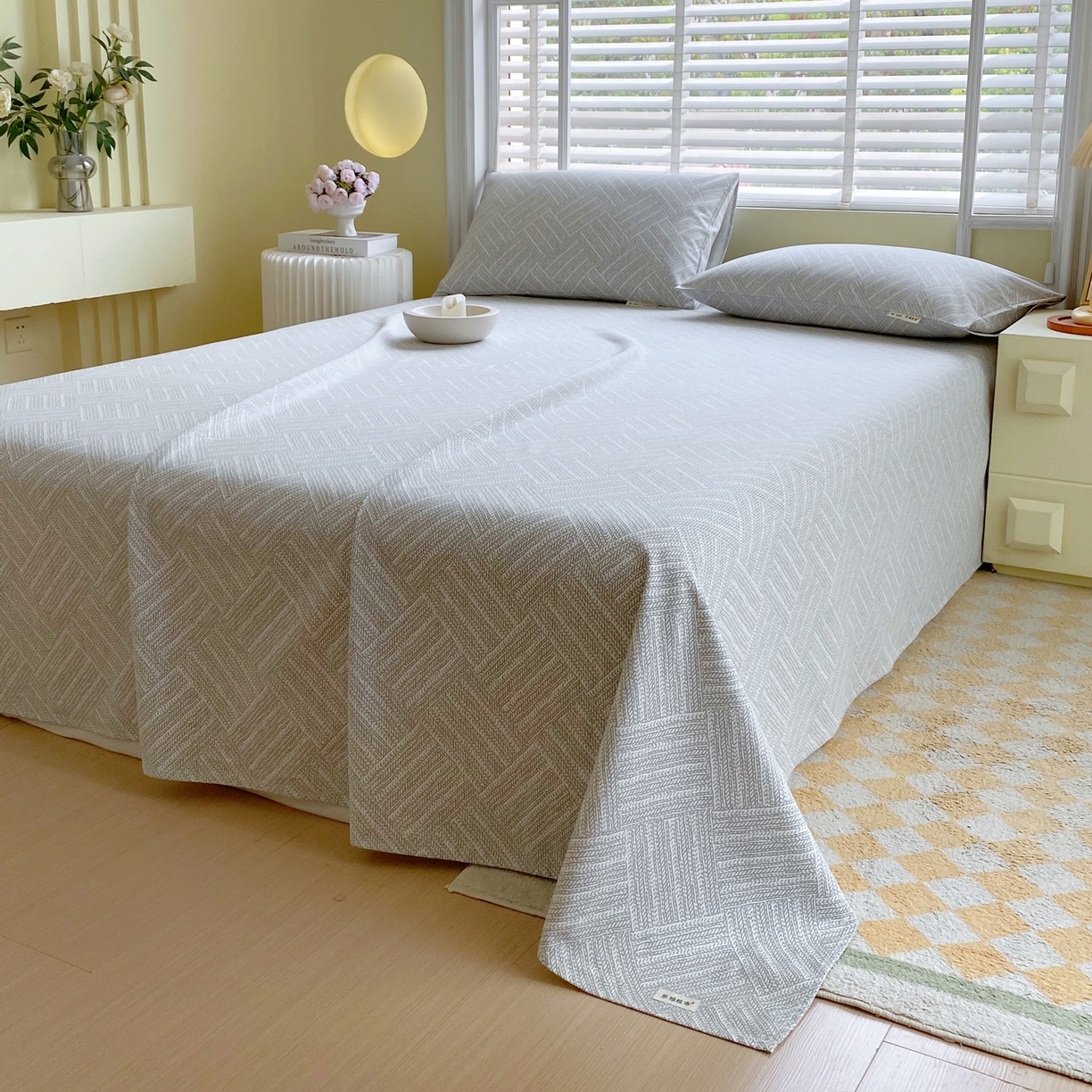 91家纺网 家纺一手货源 找家纺 金鑫汇家纺 2026新款全棉老粗布单品床单系列 流光灰