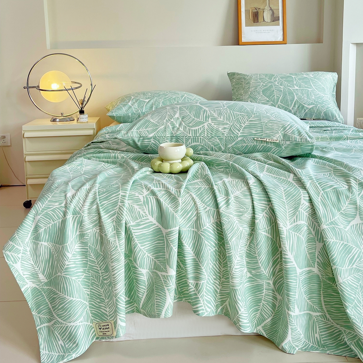 91家纺网 家纺一手货源 找家纺 金鑫汇家纺 2026新款全棉老粗布单品床单系列 绿色心情