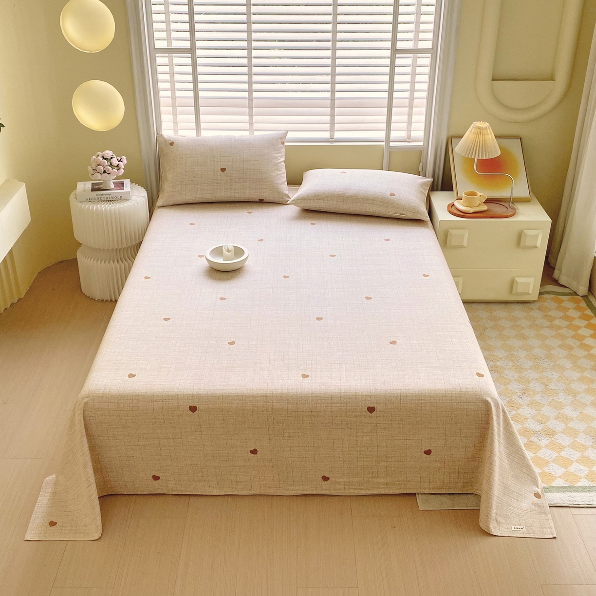 91家纺网 家纺一手货源 找家纺 金鑫汇家纺 2026新款全棉老粗布单品床单系列 心之恋