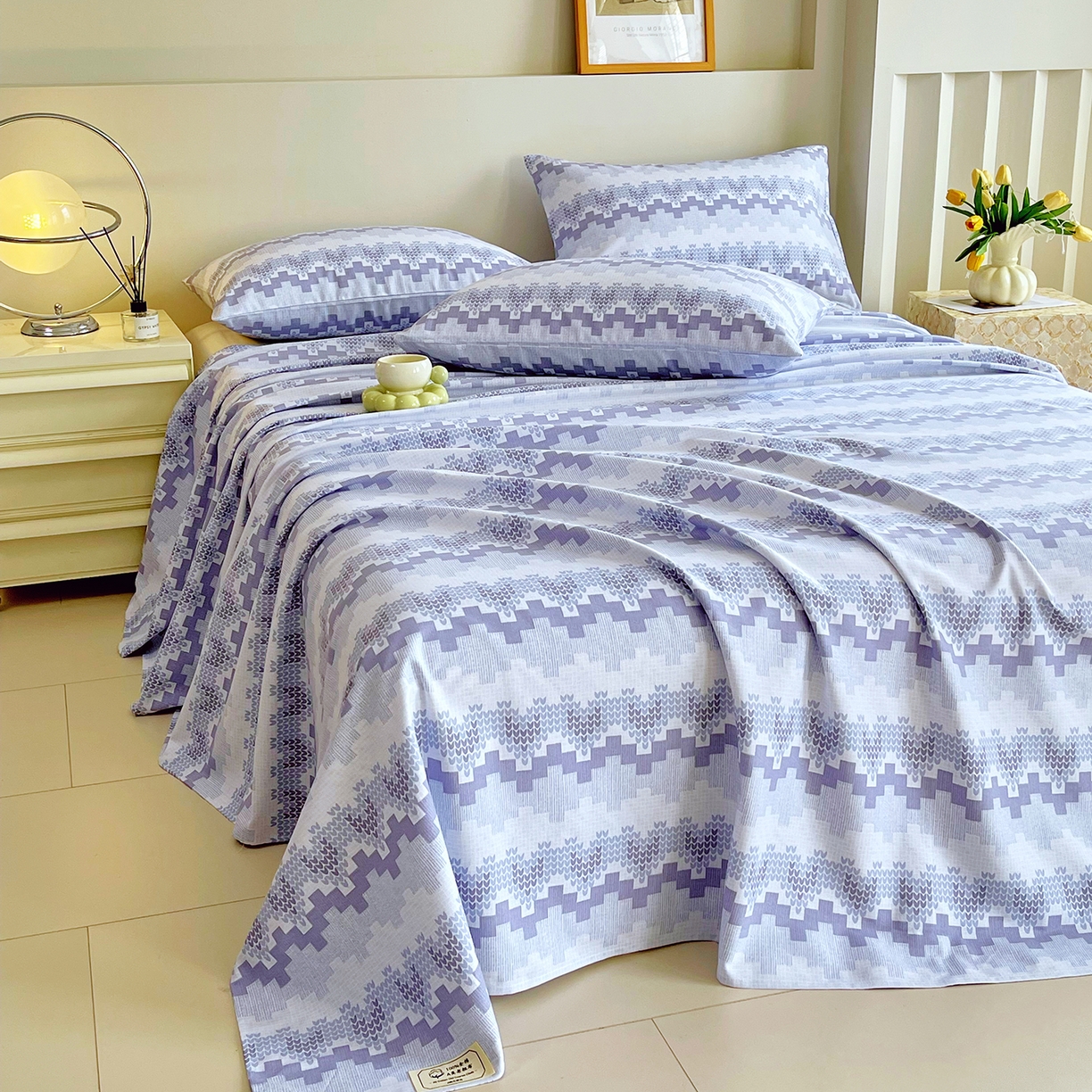 91家纺网 家纺一手货源 找家纺 金鑫汇家纺 2026新款全棉老粗布单品床单系列 燕南飞-蓝