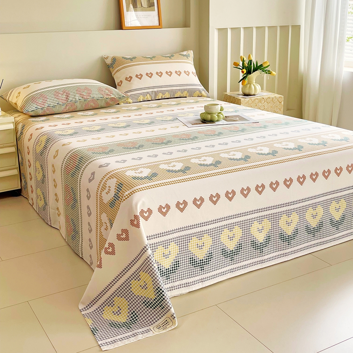 91家纺网 家纺一手货源 找家纺 金鑫汇家纺 2026新款全棉老粗布单品床单系列 同心千鸟格