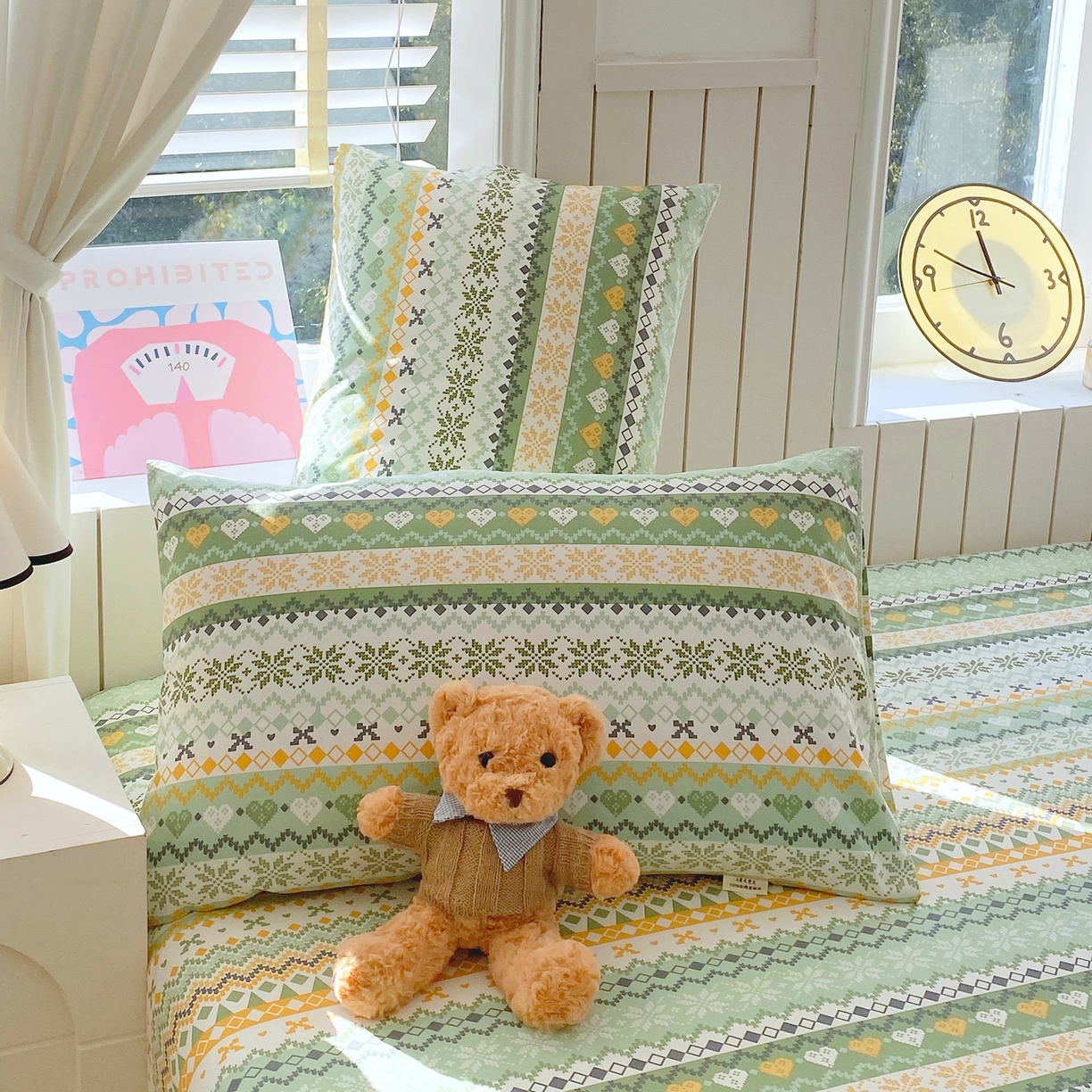 91家纺网 家纺一手货源 找家纺 金鑫汇家纺 2026新款全棉老粗布单品床单系列 星辰-绿