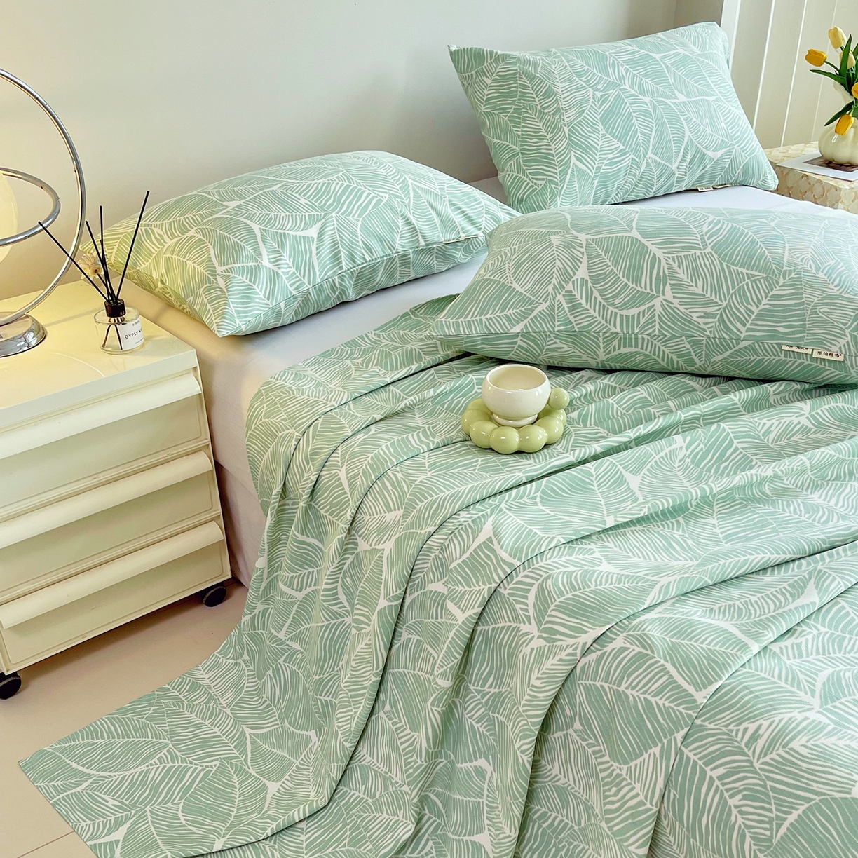 91家纺网 家纺一手货源 找家纺 金鑫汇家纺 2026新款全棉老粗布单品床单系列 绿色心情