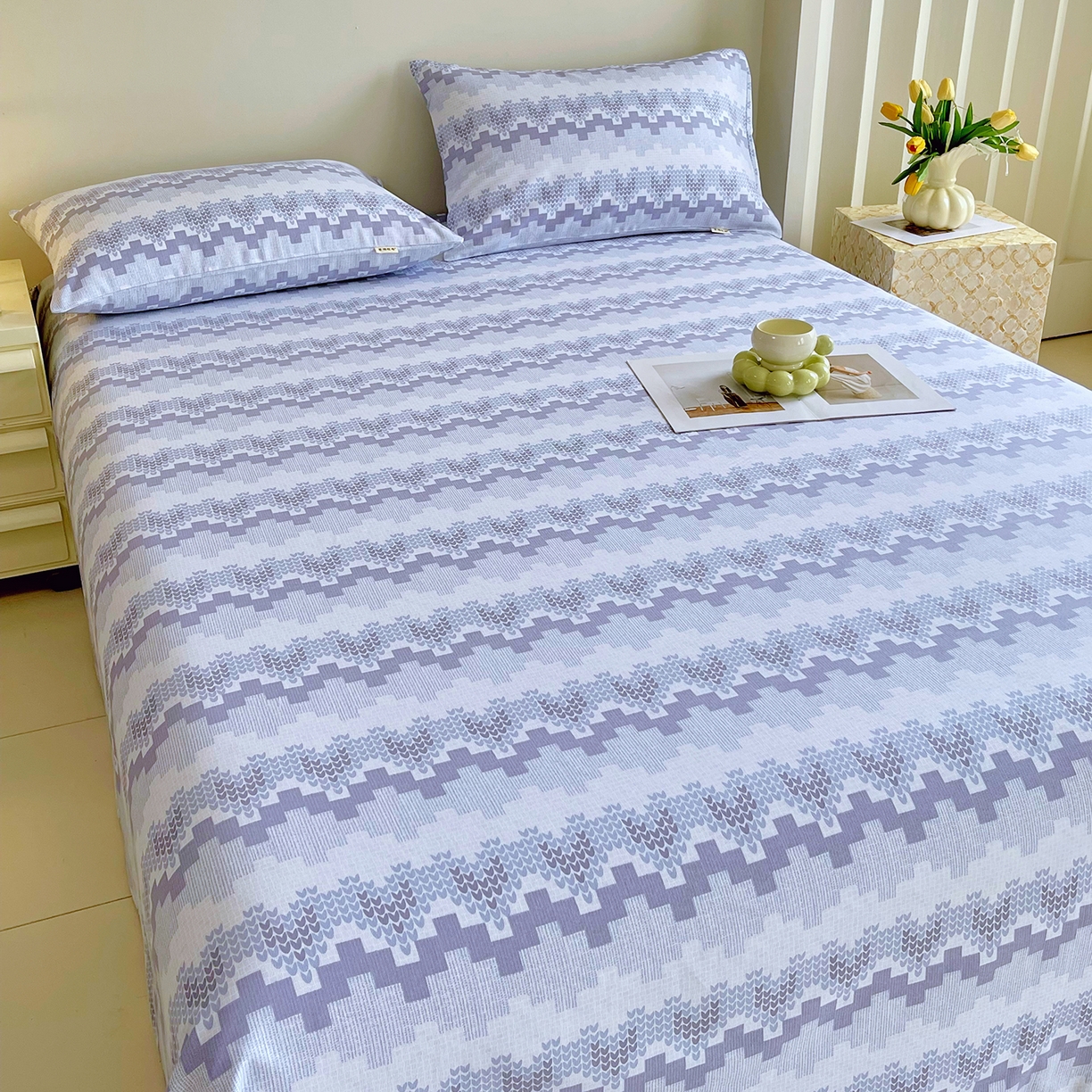 91家纺网 家纺一手货源 找家纺 金鑫汇家纺 2026新款全棉老粗布单品床单系列 燕南飞-蓝