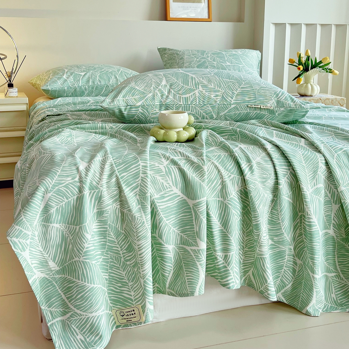 91家纺网 家纺一手货源 找家纺 金鑫汇家纺 2026新款全棉老粗布单品床单系列 绿色心情