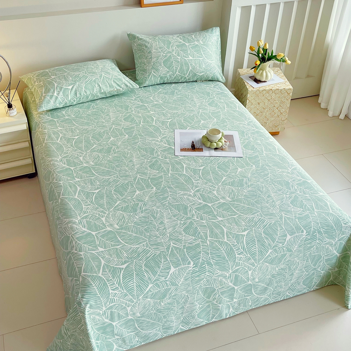 91家纺网 家纺一手货源 找家纺 金鑫汇家纺 2026新款全棉老粗布单品床单系列 绿色心情