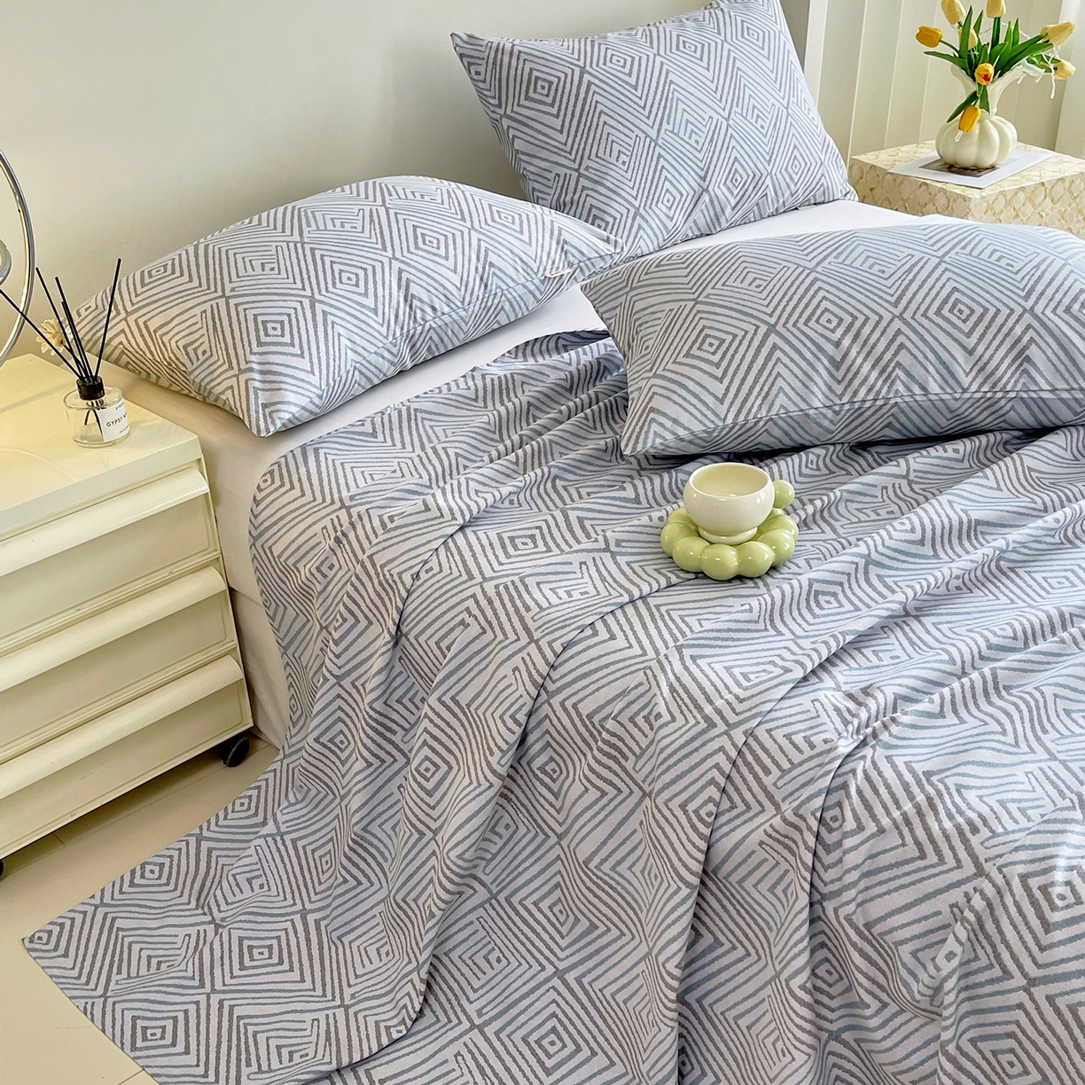 91家纺网 家纺一手货源 找家纺 金鑫汇家纺 2026新款全棉老粗布单品床单系列 梦幻迷宫-灰