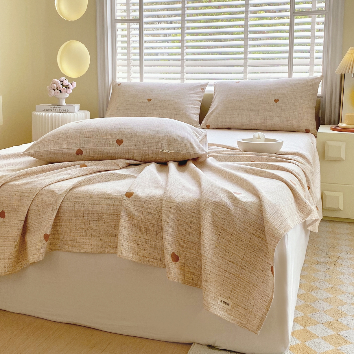 91家纺网 家纺一手货源 找家纺 金鑫汇家纺 2026新款全棉老粗布单品床单系列 心之恋