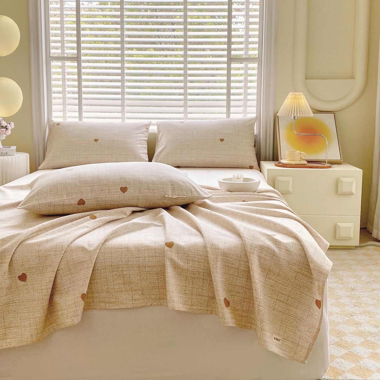 91家纺网 家纺一手货源 找家纺 金鑫汇家纺 2026新款全棉老粗布单品床单系列 心之恋