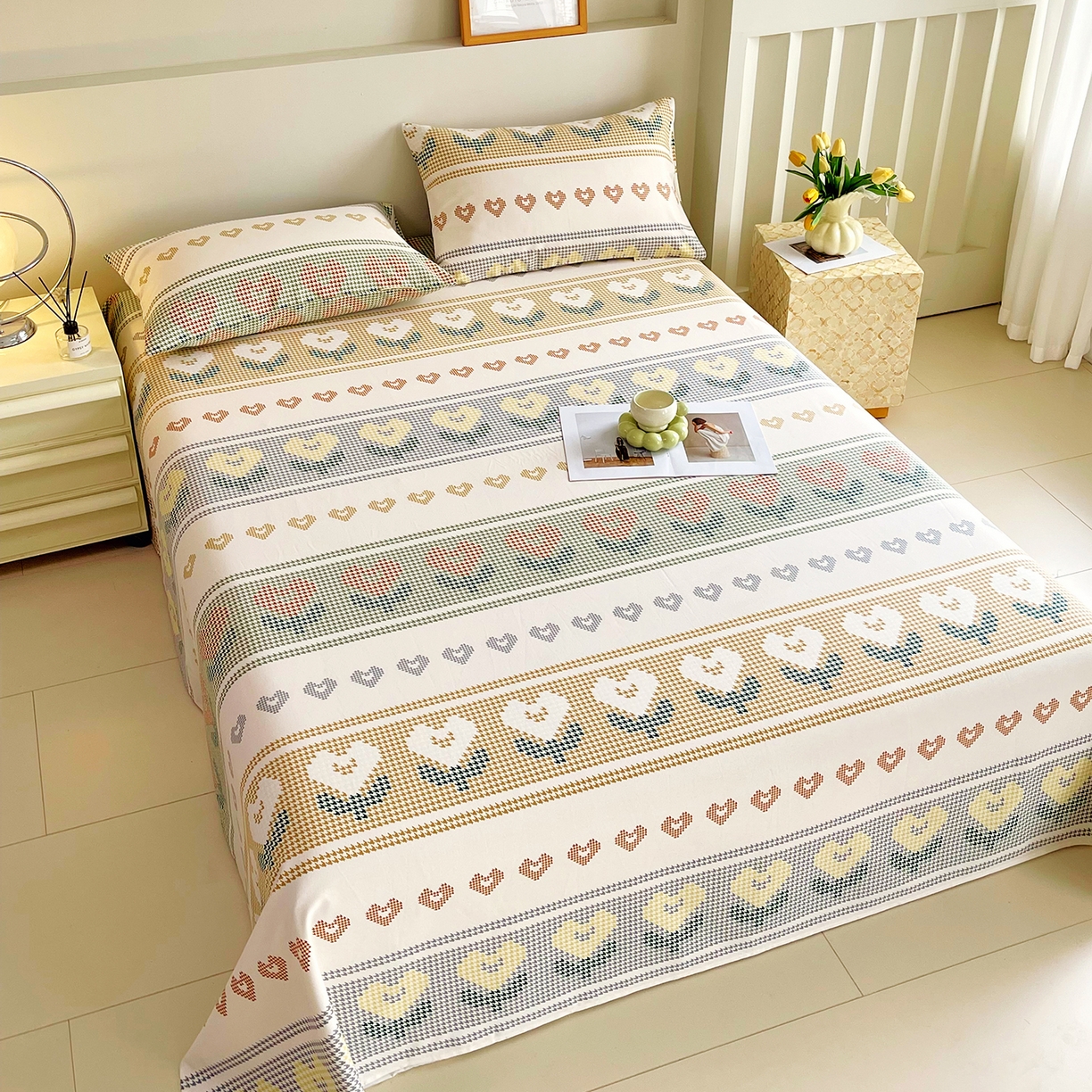 91家纺网 家纺一手货源 找家纺 金鑫汇家纺 2026新款全棉老粗布单品床单系列 同心千鸟格