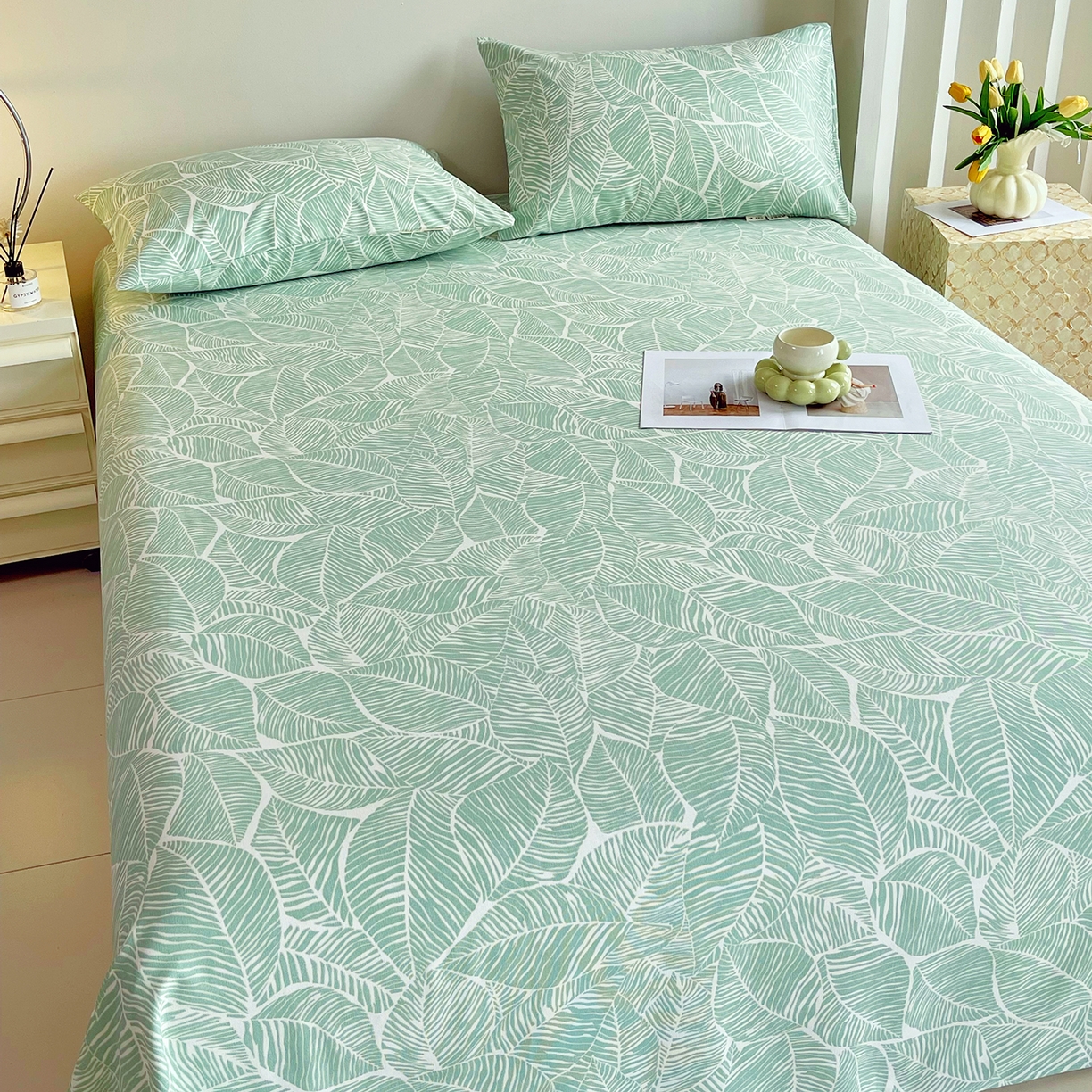 91家纺网 家纺一手货源 找家纺 金鑫汇家纺 2026新款全棉老粗布单品床单系列 绿色心情