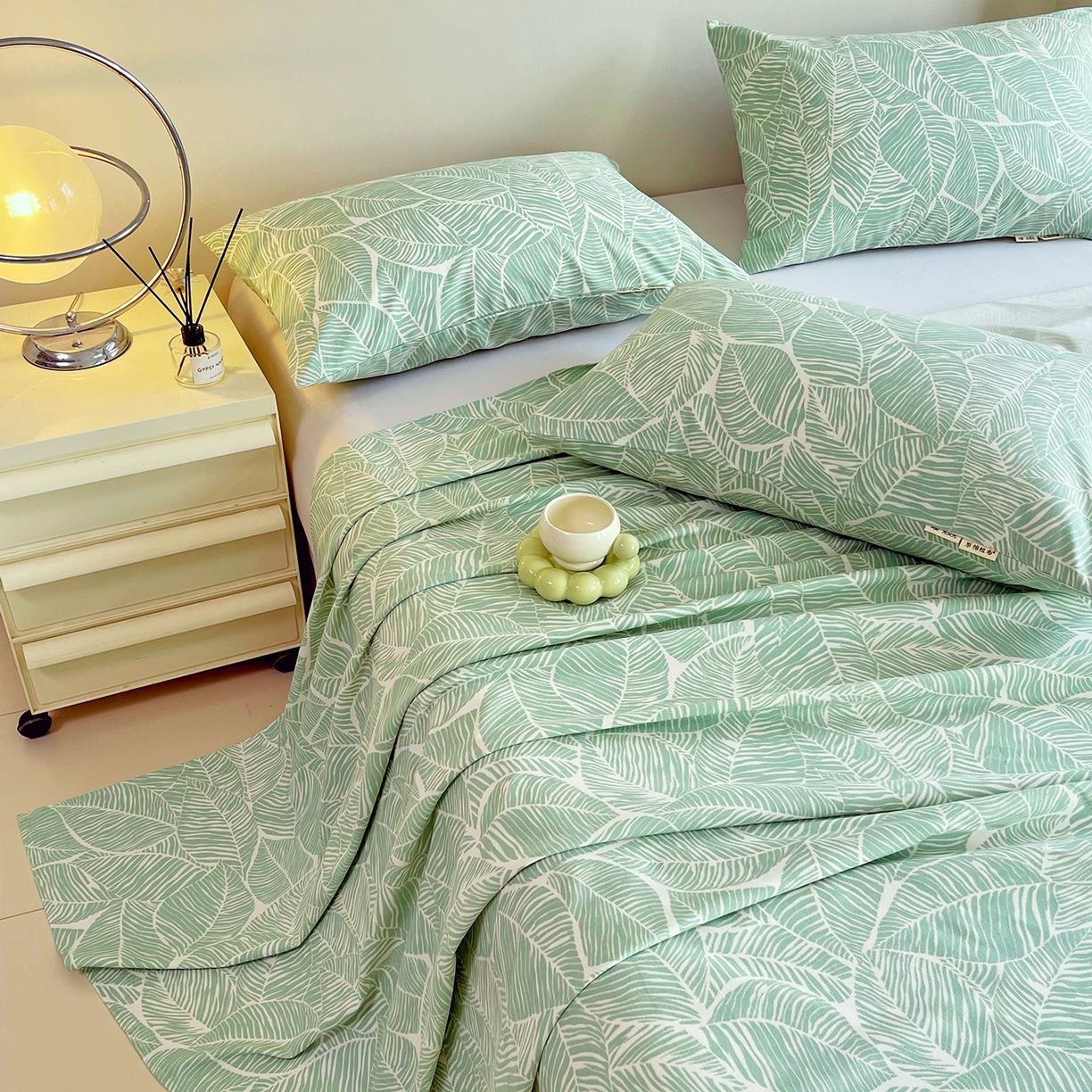 91家纺网 家纺一手货源 找家纺 金鑫汇家纺 2026新款全棉老粗布单品床单系列 绿色心情