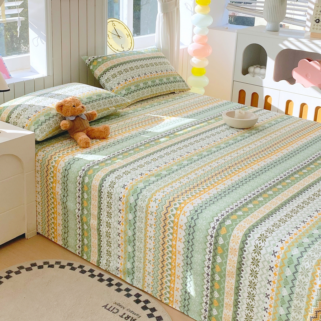 91家纺网 家纺一手货源 找家纺 金鑫汇家纺 2026新款全棉老粗布单品床单系列 星辰-绿