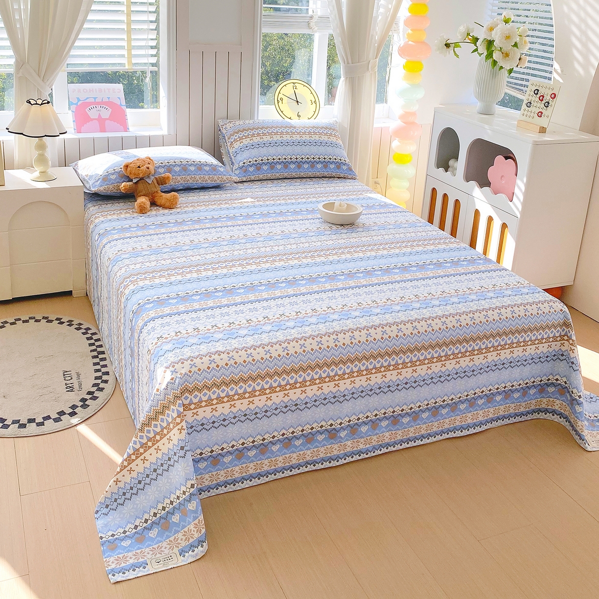 91家纺网 家纺一手货源 找家纺 金鑫汇家纺 2026新款全棉老粗布单品床单系列 星辰-蓝