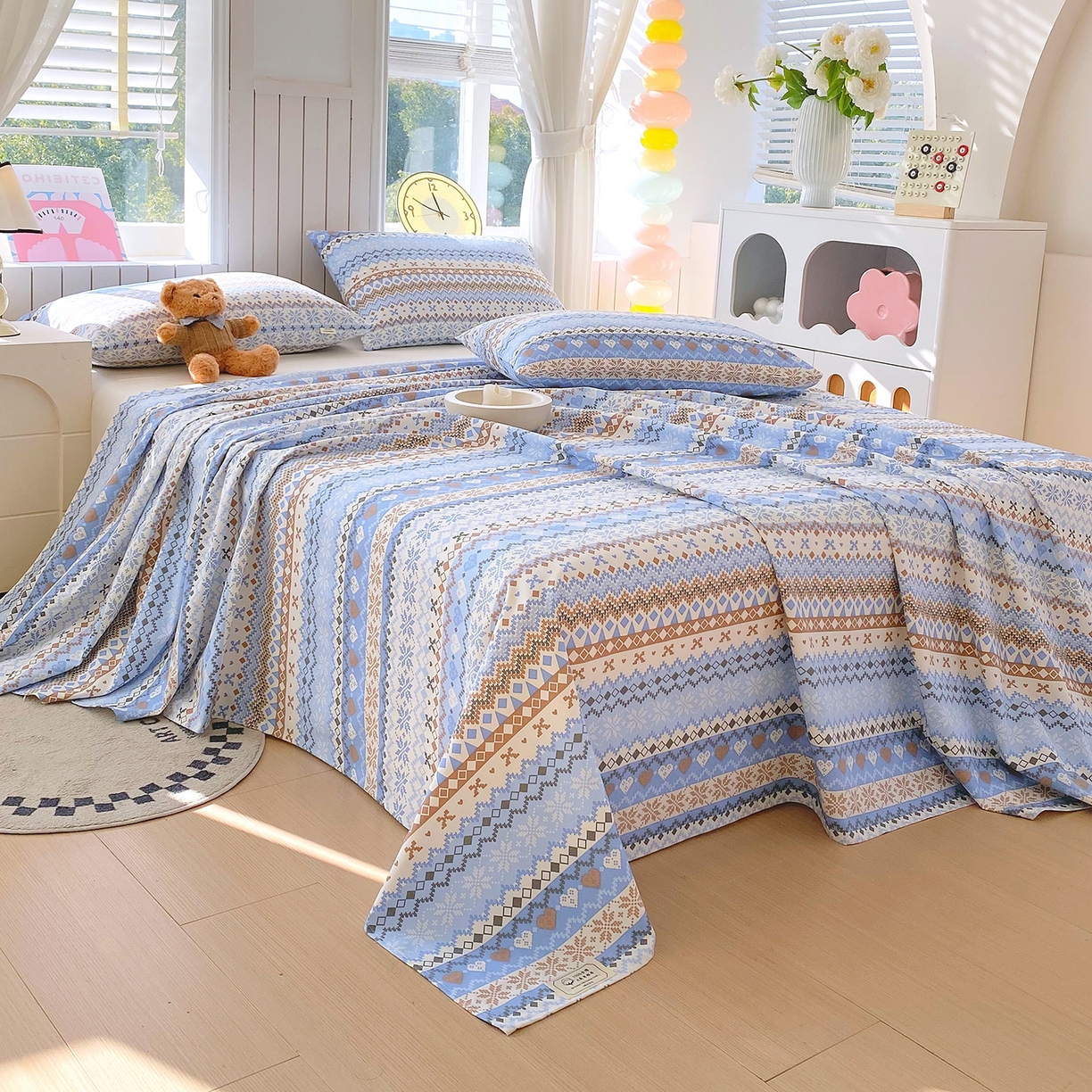 91家纺网 家纺一手货源 找家纺 金鑫汇家纺 2026新款全棉老粗布单品床单系列 星辰-蓝