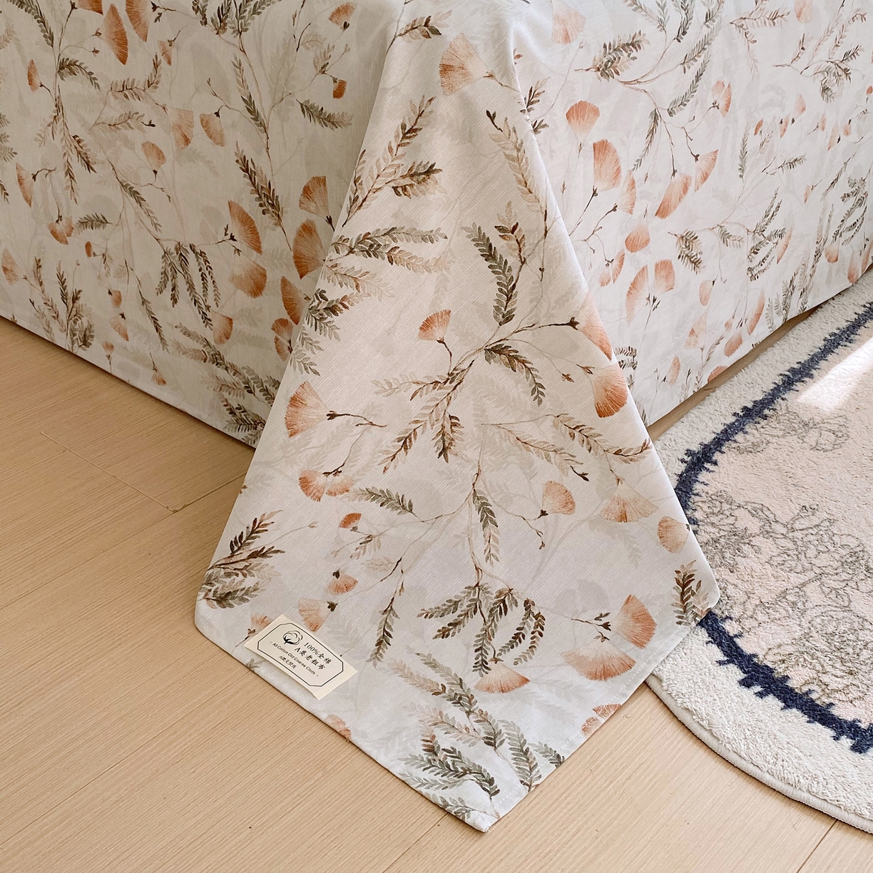 91家纺网 家纺一手货源 找家纺 金鑫汇家纺 2026新款全棉老粗布单品床单系列 月下花影-桔