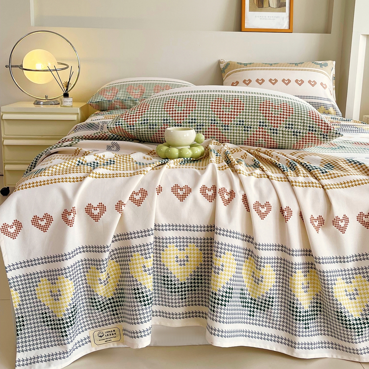 91家纺网 家纺一手货源 找家纺 金鑫汇家纺 2026新款全棉老粗布单品床单系列 同心千鸟格