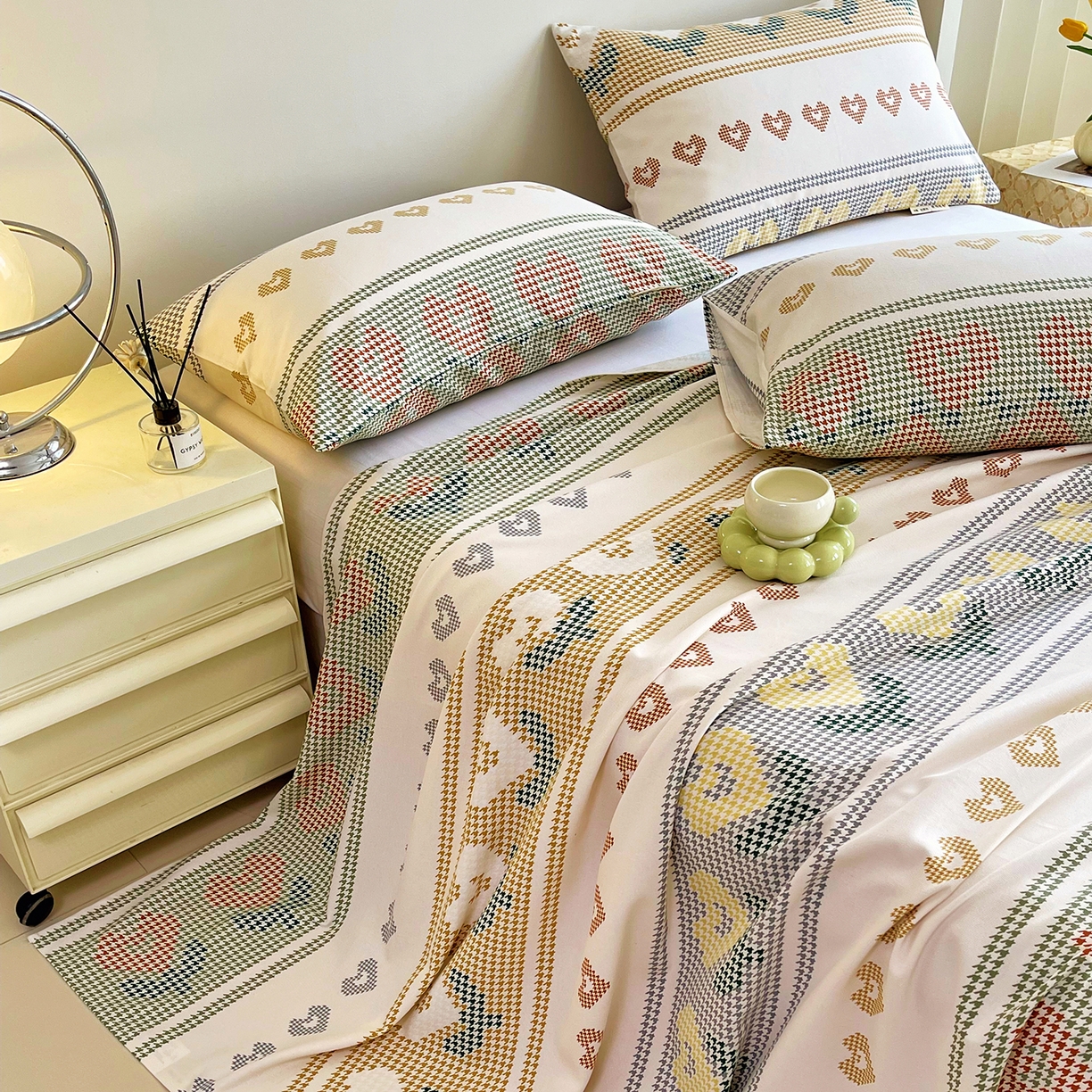 91家纺网 家纺一手货源 找家纺 金鑫汇家纺 2026新款全棉老粗布单品床单系列 同心千鸟格