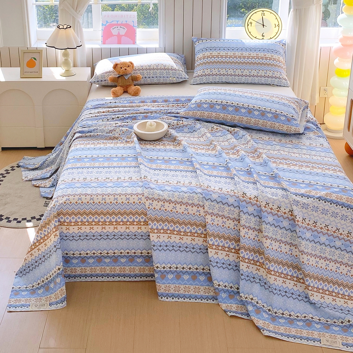 91家纺网 家纺一手货源 找家纺 金鑫汇家纺 2026新款全棉老粗布单品床单系列 星辰-蓝