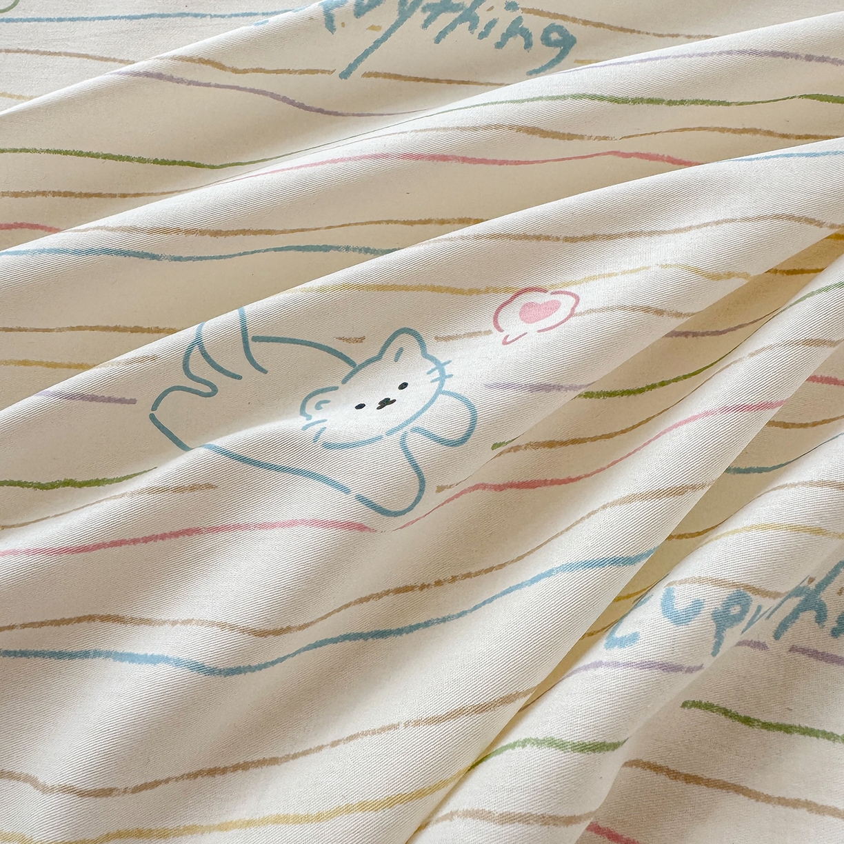 91家纺网 家纺一手货源 找家纺 壹贝家纺 2026新款全棉印花床笠系列 招财猫