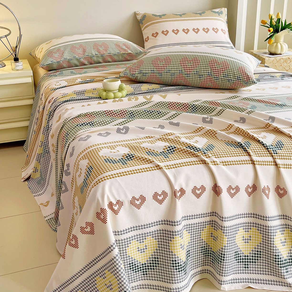 91家纺网 家纺一手货源 找家纺 金鑫汇家纺 2026新款全棉老粗布单品床单系列 同心千鸟格