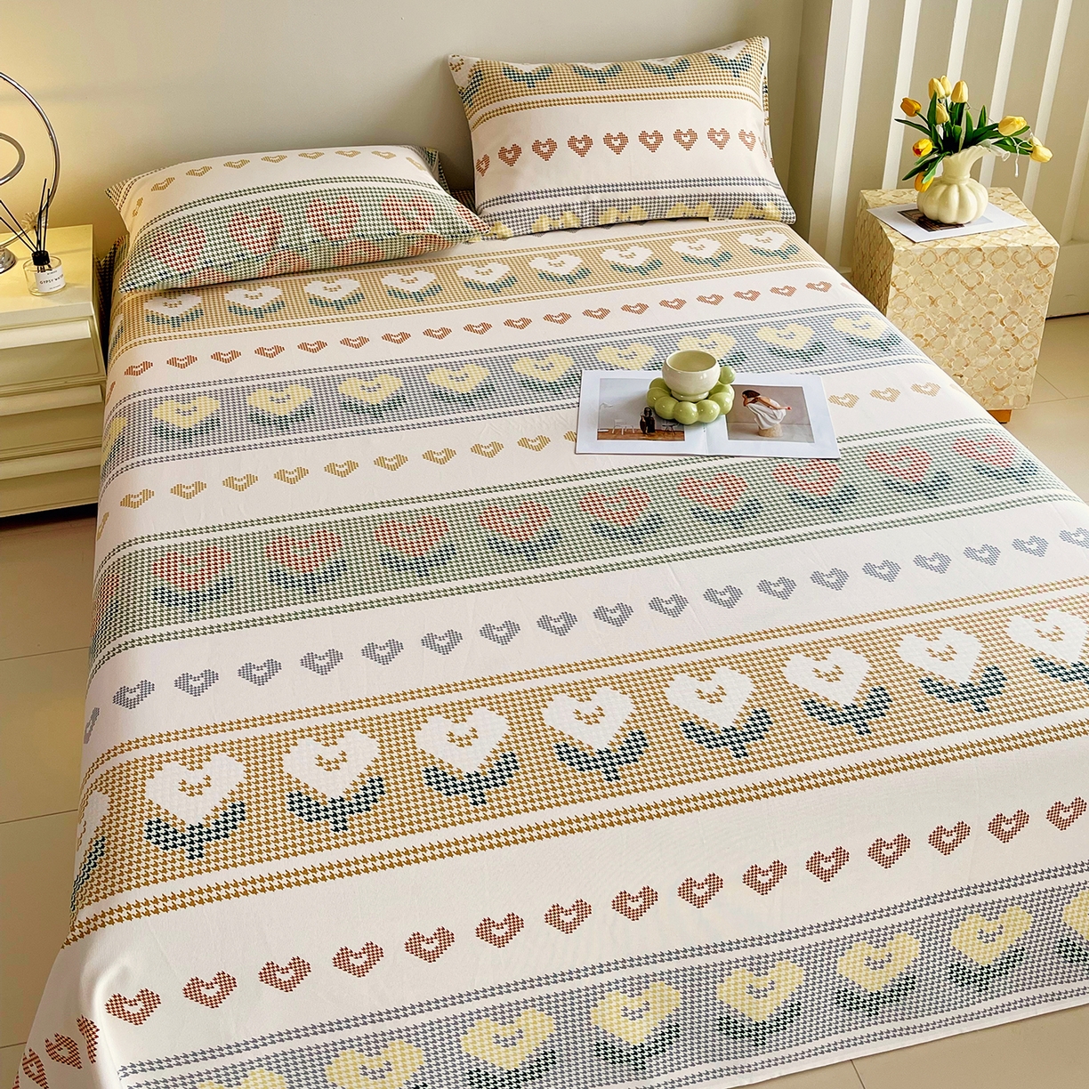 91家纺网 家纺一手货源 找家纺 金鑫汇家纺 2026新款全棉老粗布单品床单系列 同心千鸟格