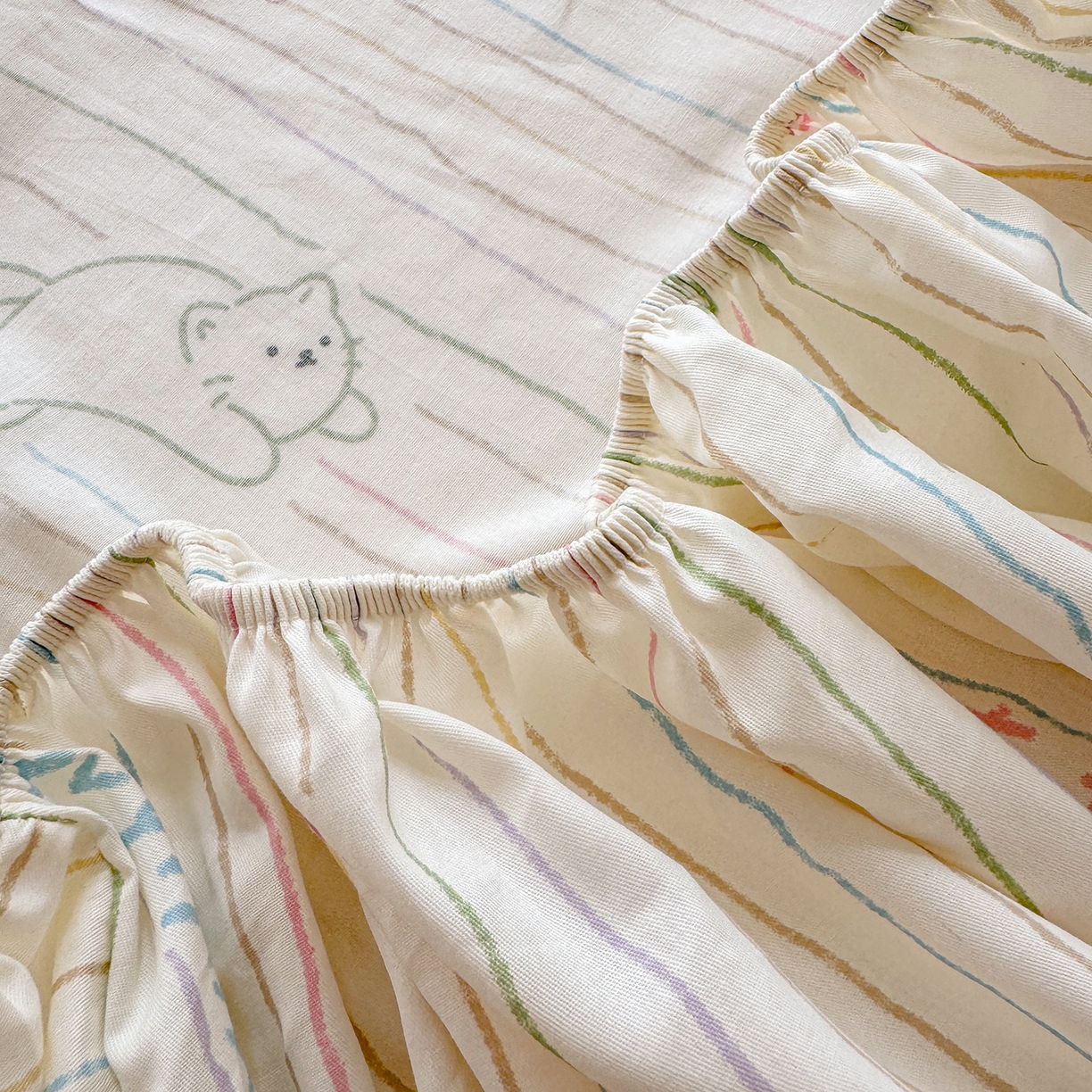 91家纺网 家纺一手货源 找家纺 壹贝家纺 2026新款全棉印花床笠系列 招财猫