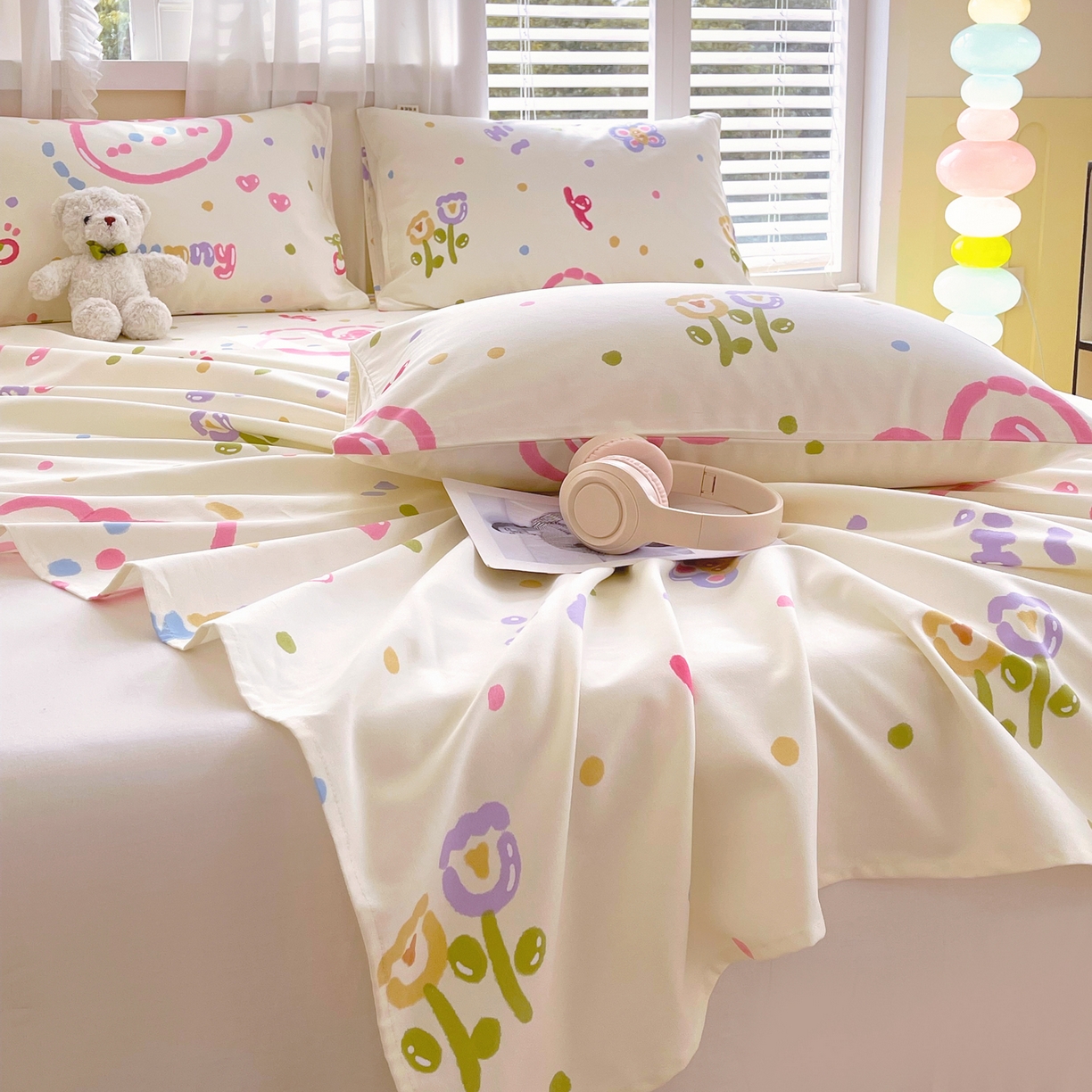 91家纺网 家纺一手货源 找家纺 金鑫汇家纺 2026新款全棉老粗布单品床单系列 奇趣小兔