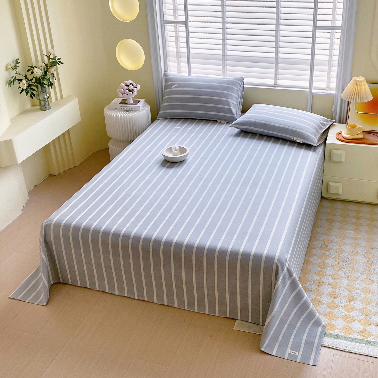 91家纺网 家纺一手货源 找家纺 金鑫汇家纺 2026新款全棉老粗布单品床单系列 朴素条纹