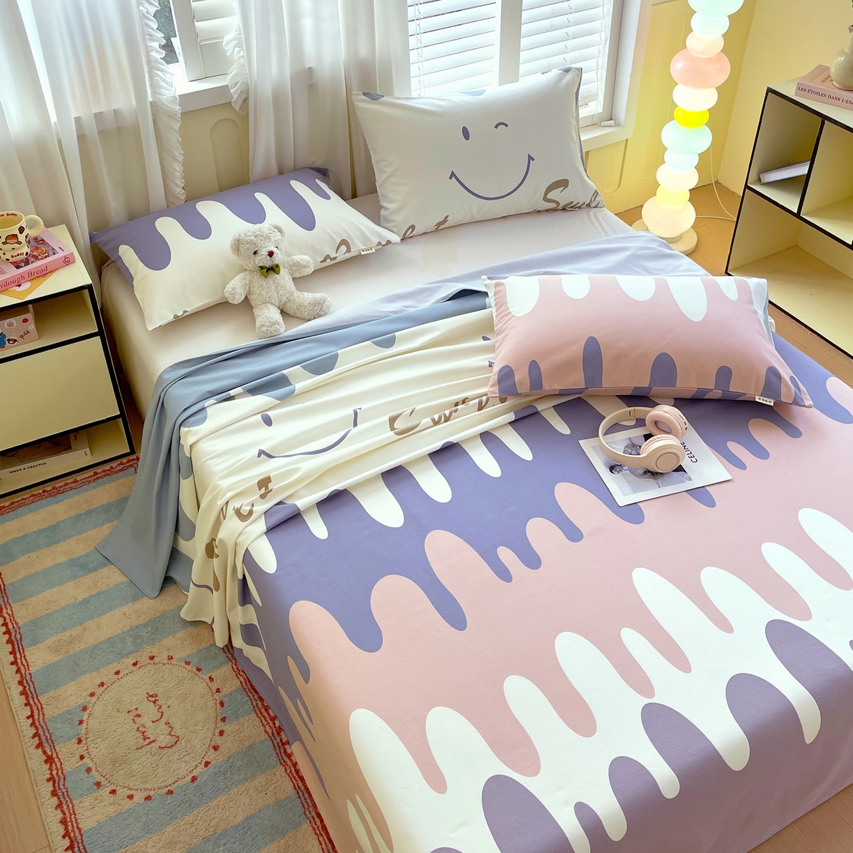 91家纺网 家纺一手货源 找家纺 金鑫汇家纺 2026新款全棉老粗布单品床单系列 奶油粉