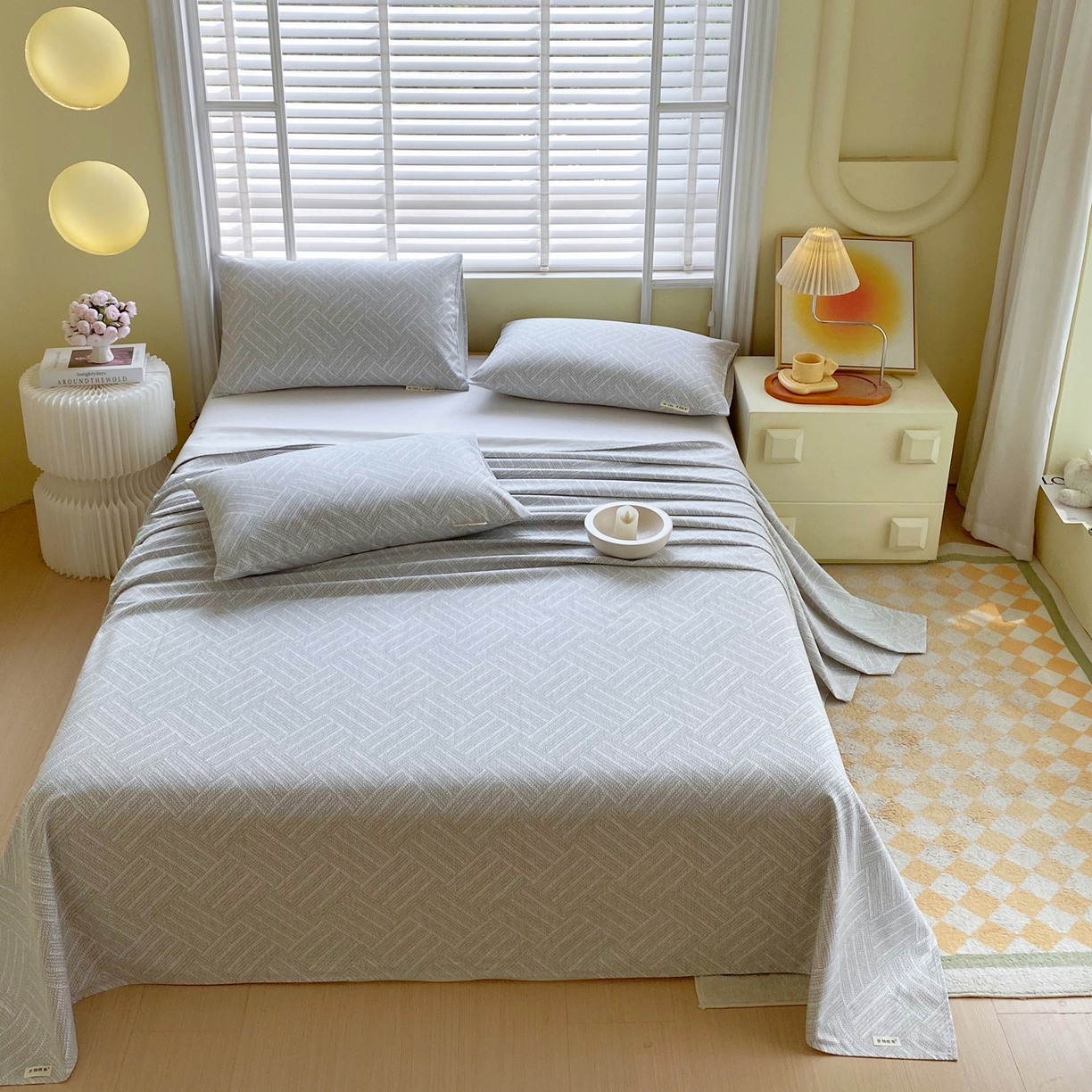 91家纺网 家纺一手货源 找家纺 金鑫汇家纺 2026新款全棉老粗布单品床单系列 流光灰