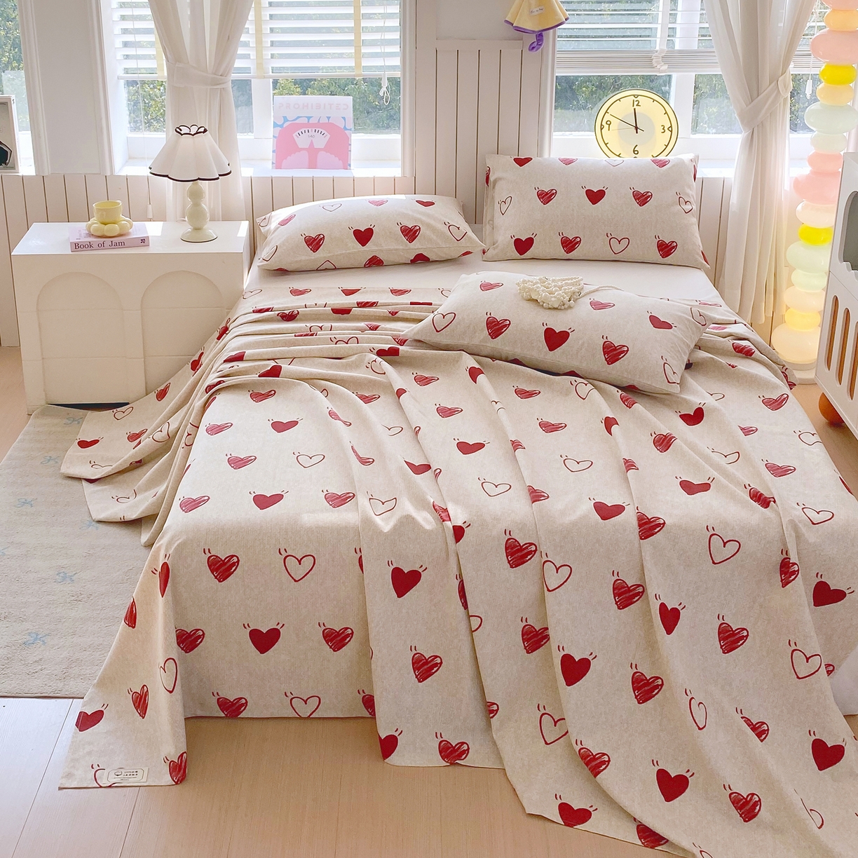 91家纺网 家纺一手货源 找家纺 金鑫汇家纺 2026新款全棉老粗布单品床单系列 心语