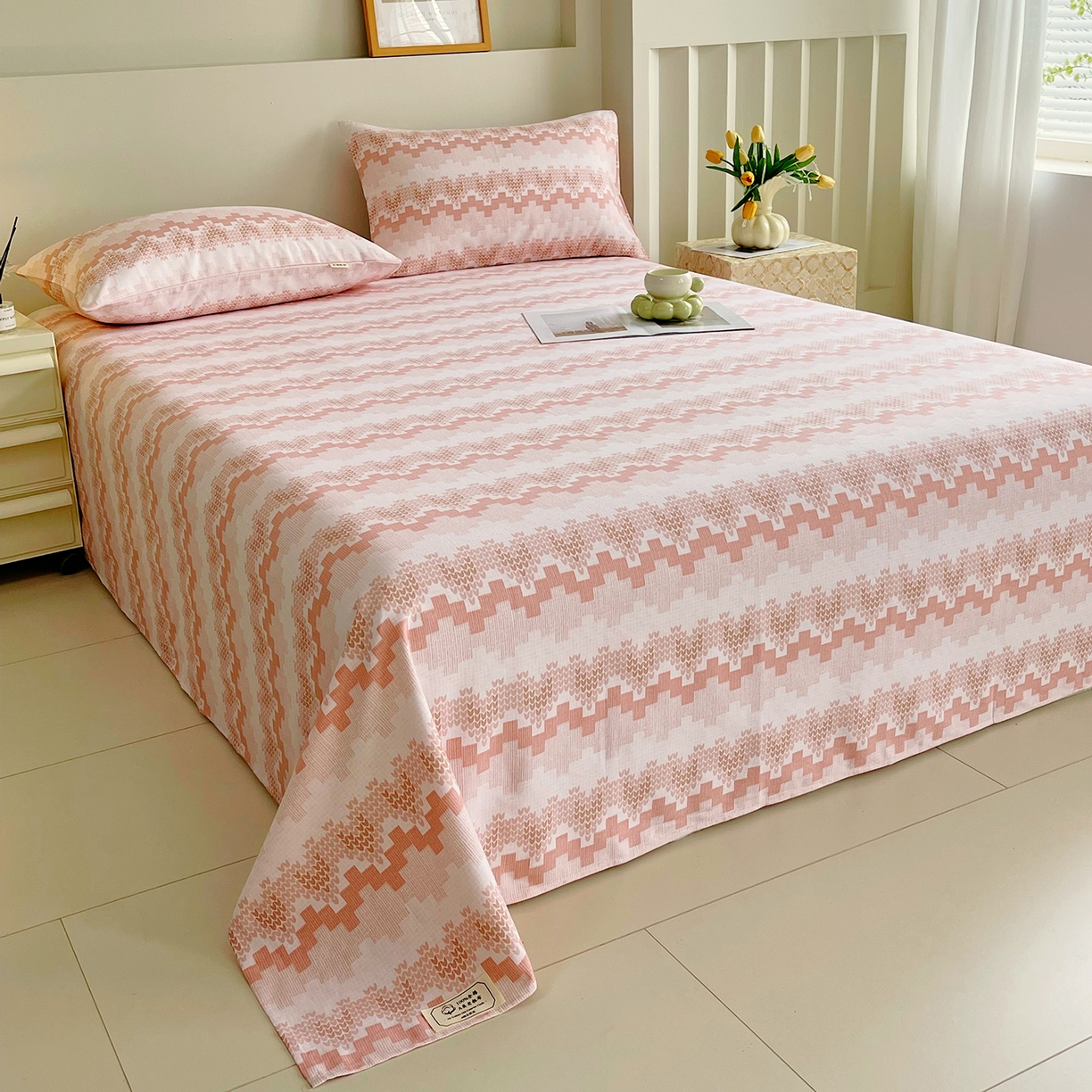 91家纺网 家纺一手货源 找家纺 金鑫汇家纺 2026新款全棉老粗布单品床单系列 燕南飞-桔