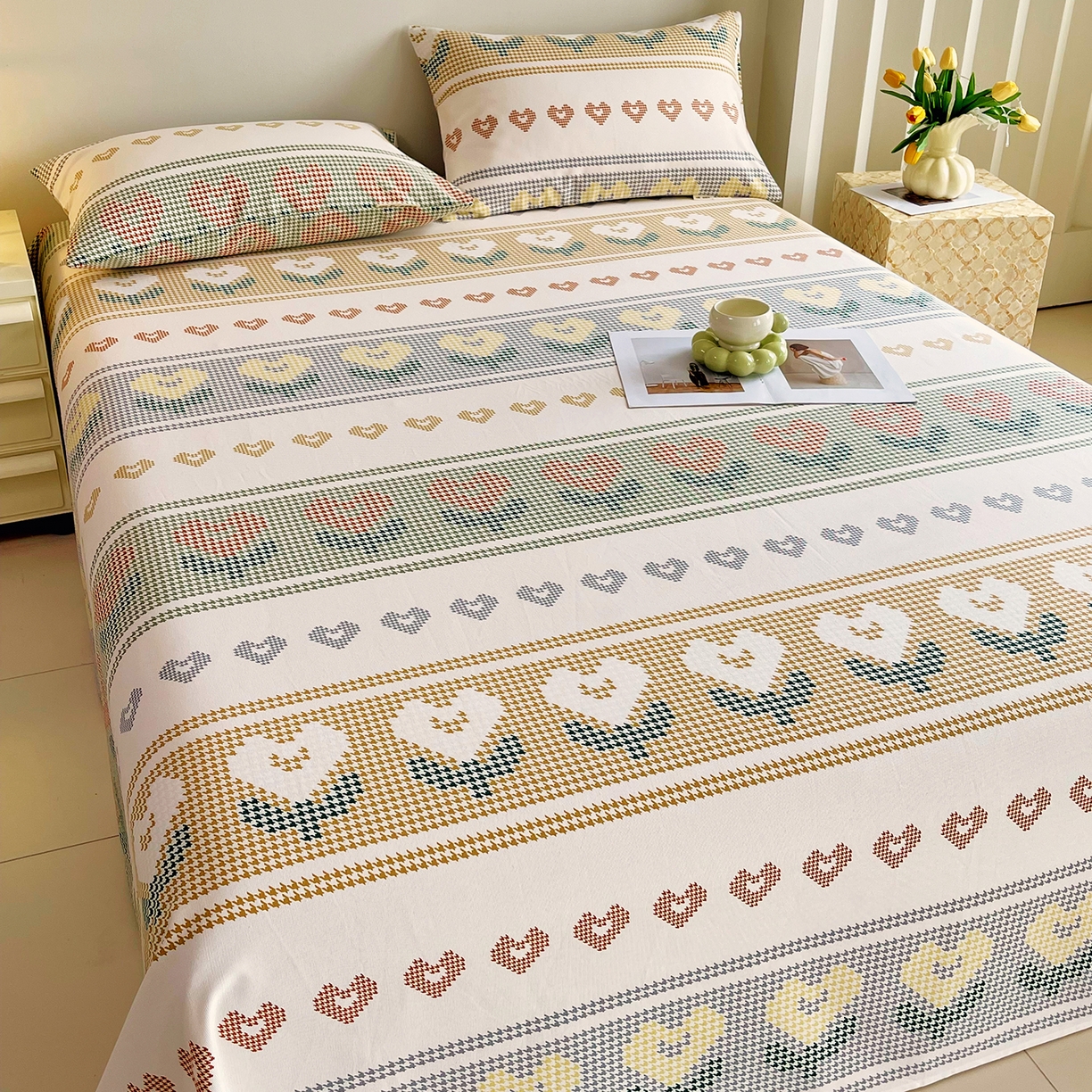 91家纺网 家纺一手货源 找家纺 金鑫汇家纺 2026新款全棉老粗布单品床单系列 同心千鸟格