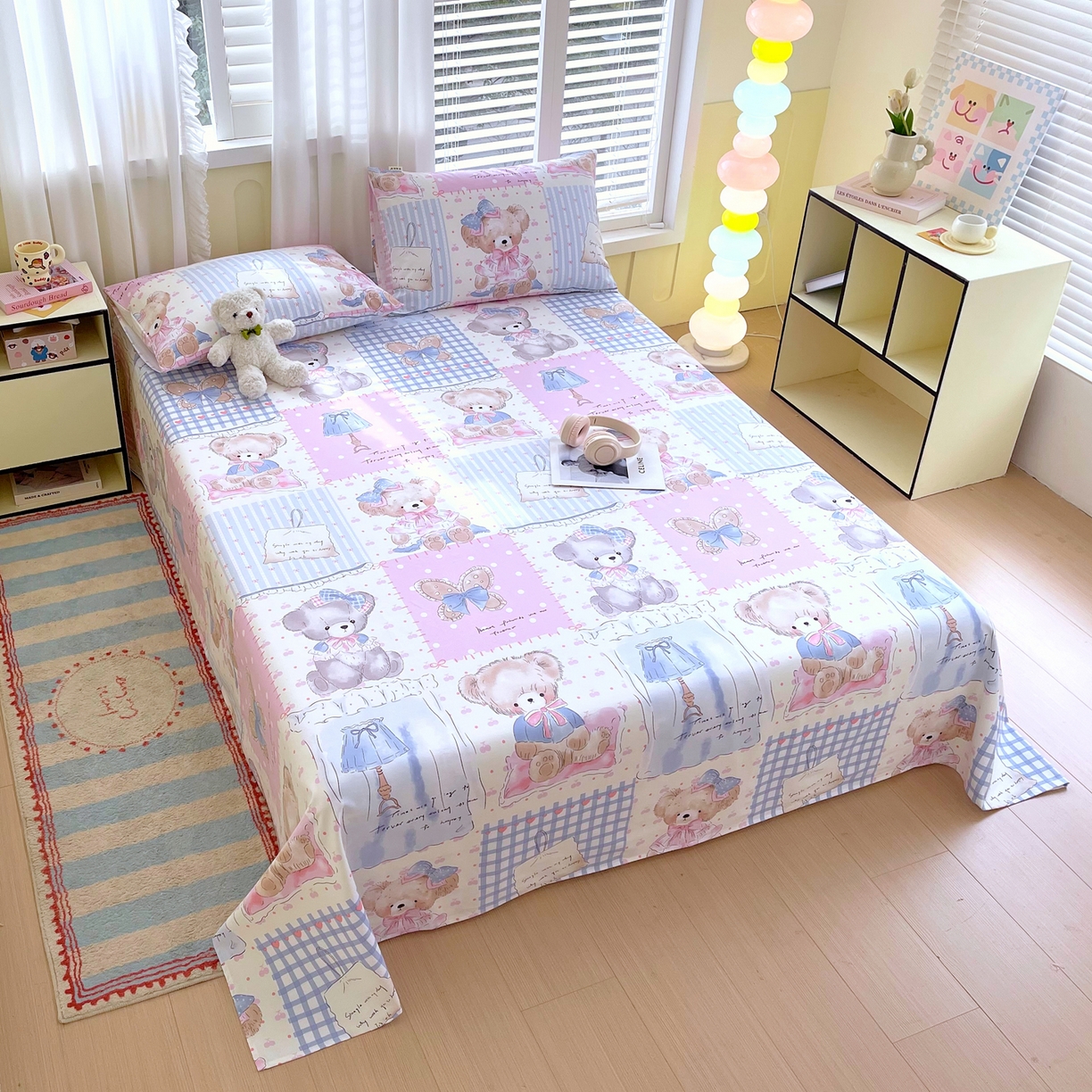 91家纺网 家纺一手货源 找家纺 金鑫汇家纺 2026新款全棉老粗布单品床单系列 熊熊精灵