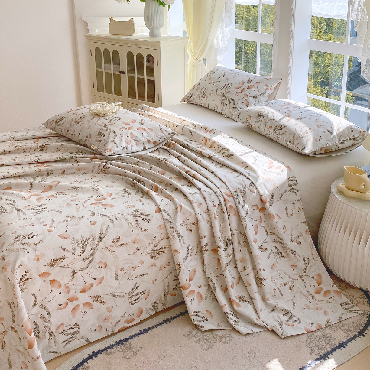 91家纺网 家纺一手货源 找家纺 金鑫汇家纺 2026新款全棉老粗布单品床单系列 月下花影-桔