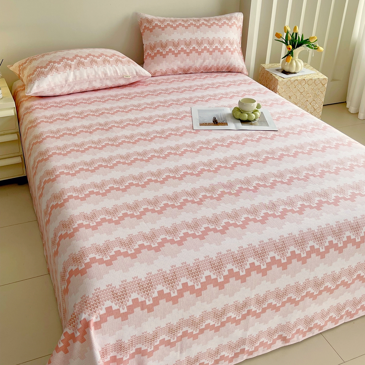 91家纺网 家纺一手货源 找家纺 金鑫汇家纺 2026新款全棉老粗布单品床单系列 燕南飞-桔