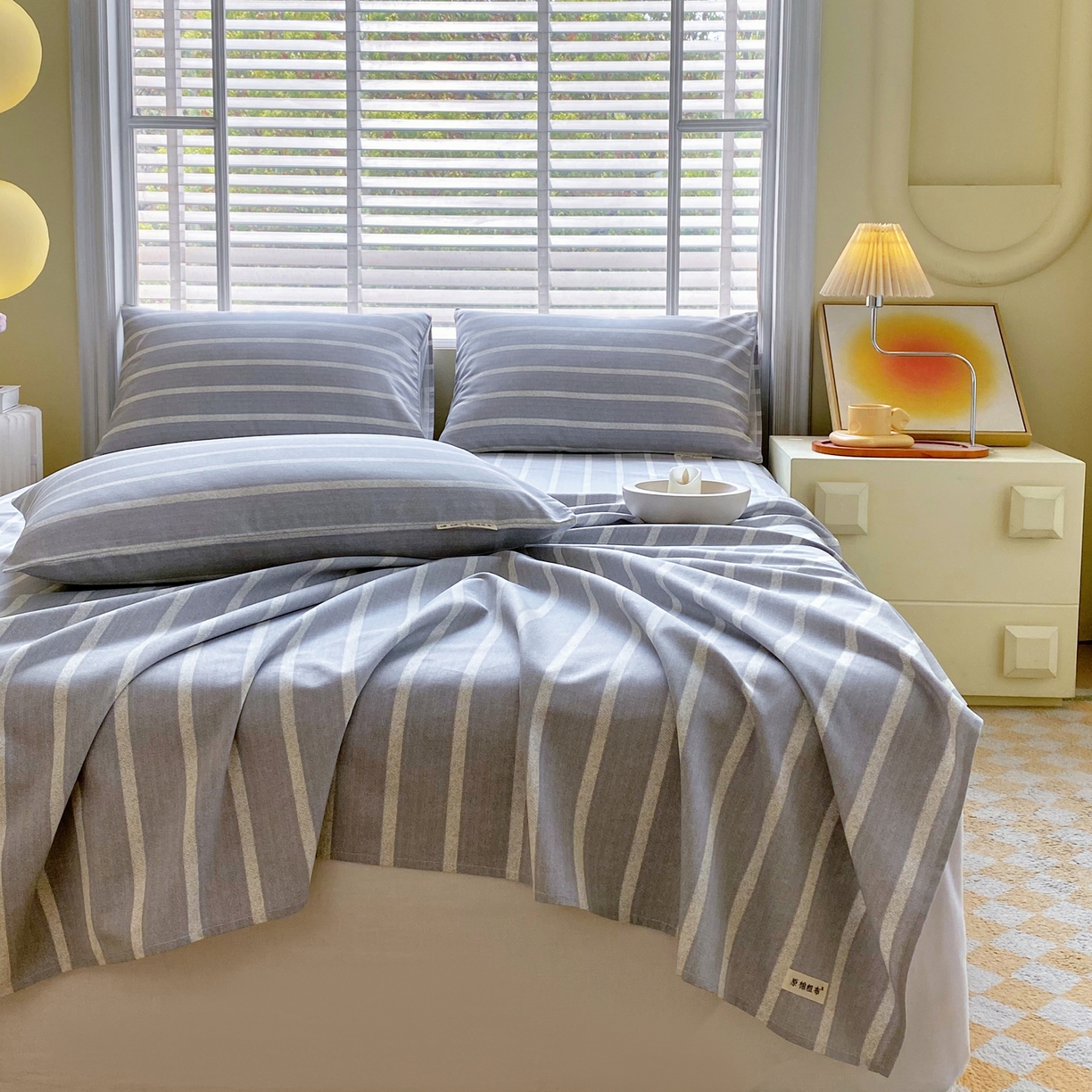 91家纺网 家纺一手货源 找家纺 金鑫汇家纺 2026新款全棉老粗布单品床单系列 朴素条纹