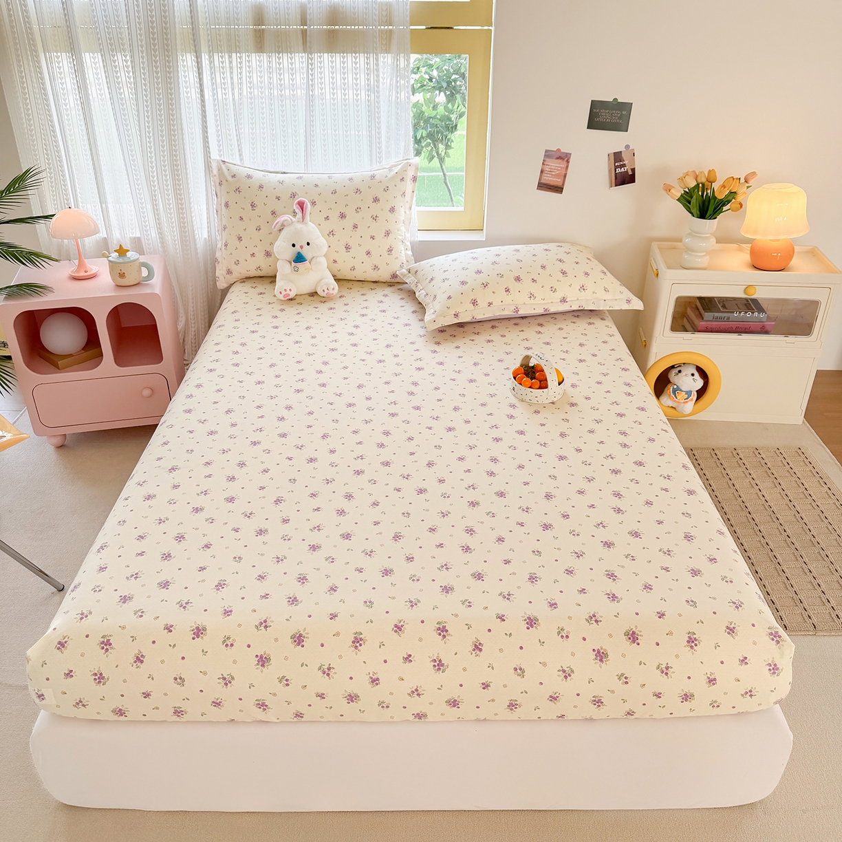 壹贝家纺 2026新款全棉印花床笠系列 紫汀兰