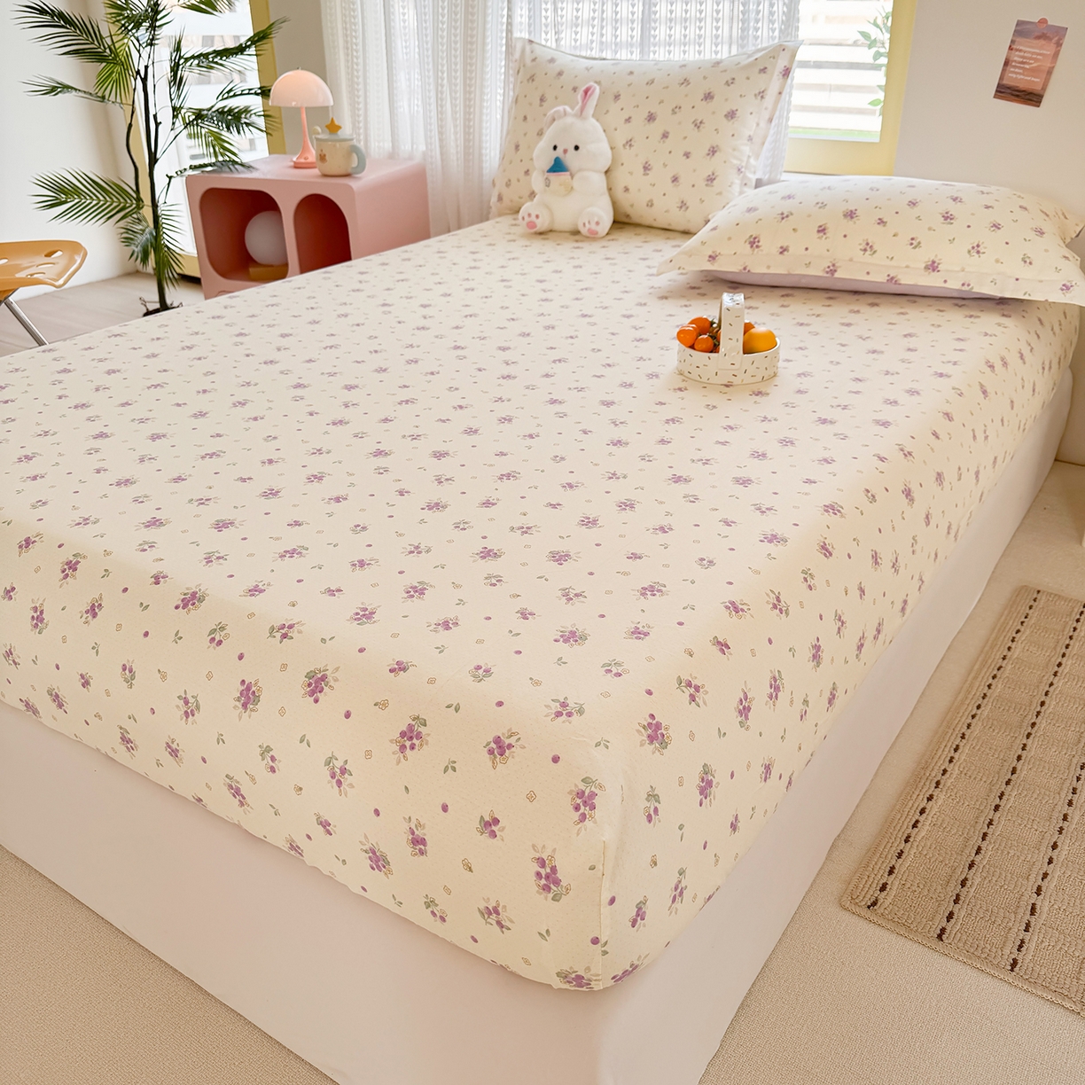 91家纺网 家纺一手货源 找家纺 壹贝家纺 2026新款全棉印花床笠系列 紫汀兰