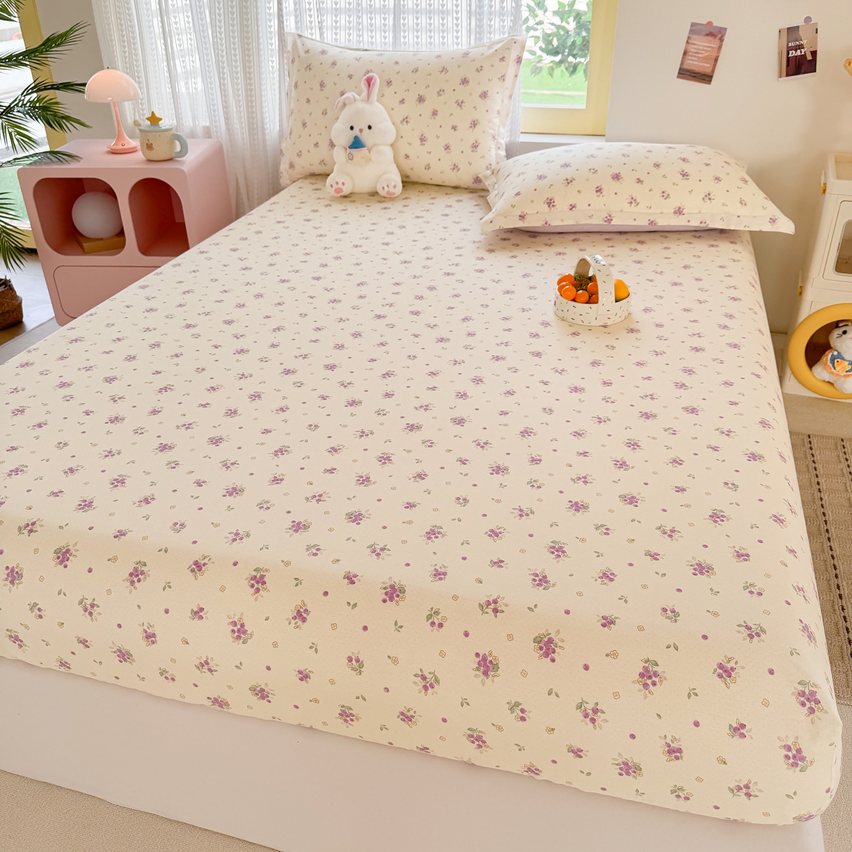 91家纺网 家纺一手货源 找家纺 壹贝家纺 2026新款全棉印花床笠系列 紫汀兰