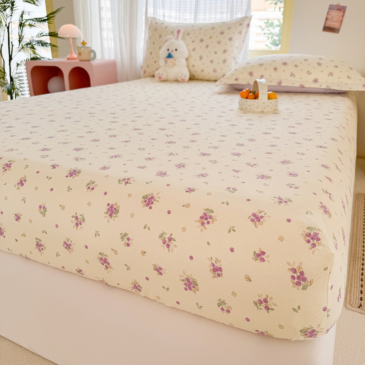 91家纺网 家纺一手货源 找家纺 壹贝家纺 2026新款全棉印花床笠系列 紫汀兰