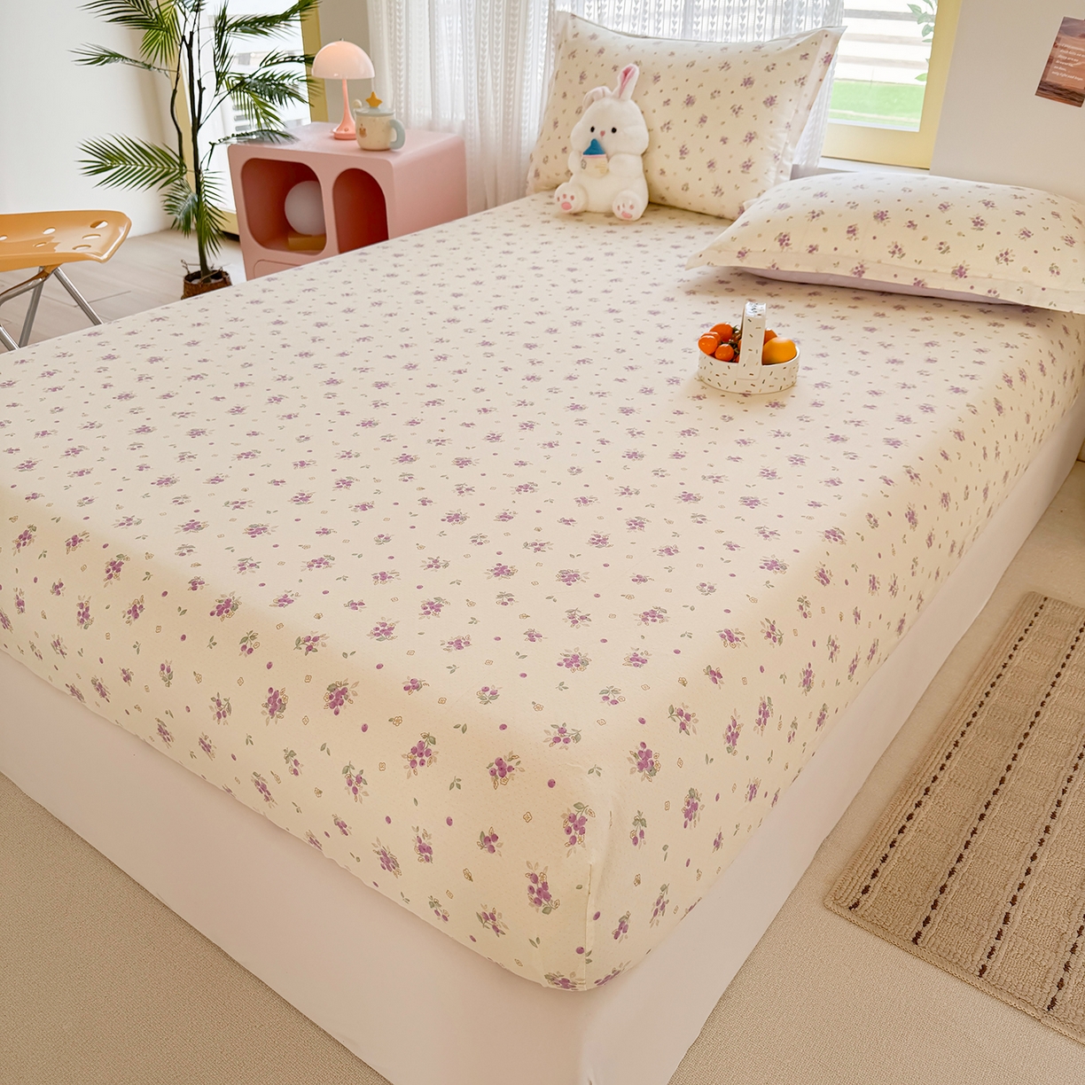 91家纺网 家纺一手货源 找家纺 壹贝家纺 2026新款全棉印花床笠系列 紫汀兰