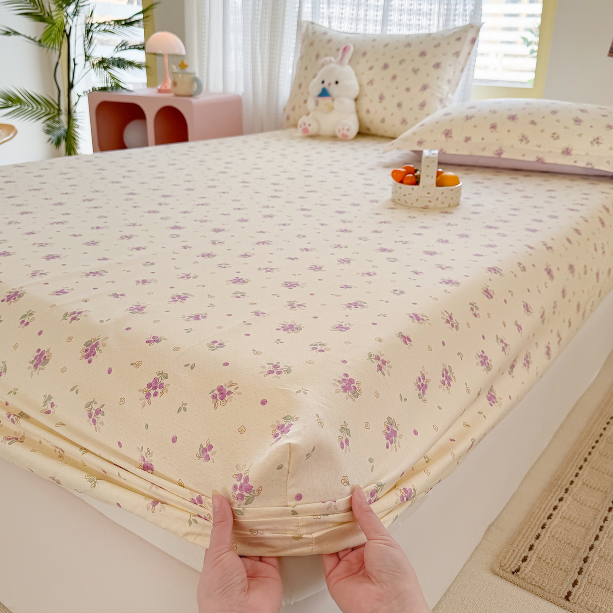 91家纺网 家纺一手货源 找家纺 壹贝家纺 2026新款全棉印花床笠系列 紫汀兰