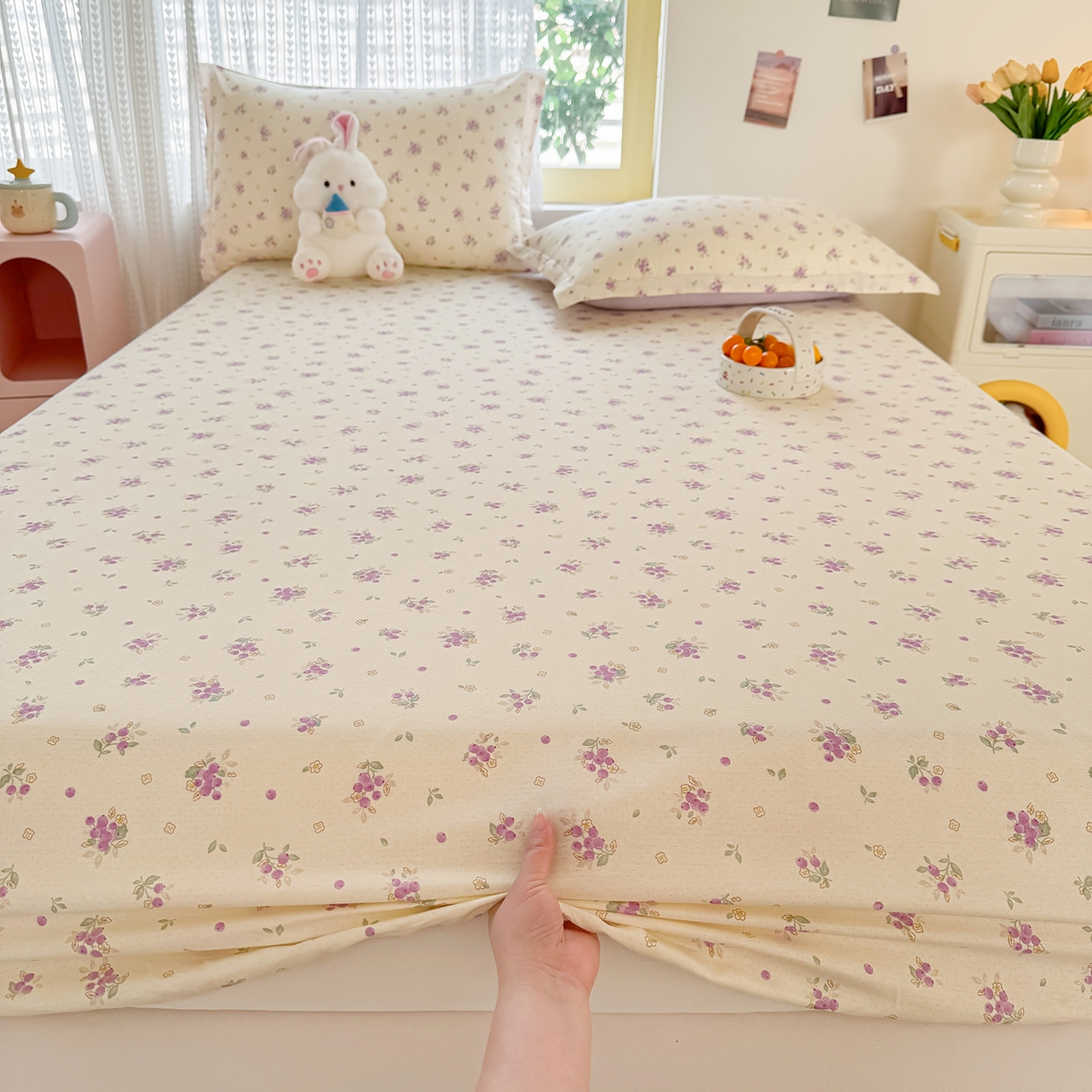 91家纺网 家纺一手货源 找家纺 壹贝家纺 2026新款全棉印花床笠系列 紫汀兰