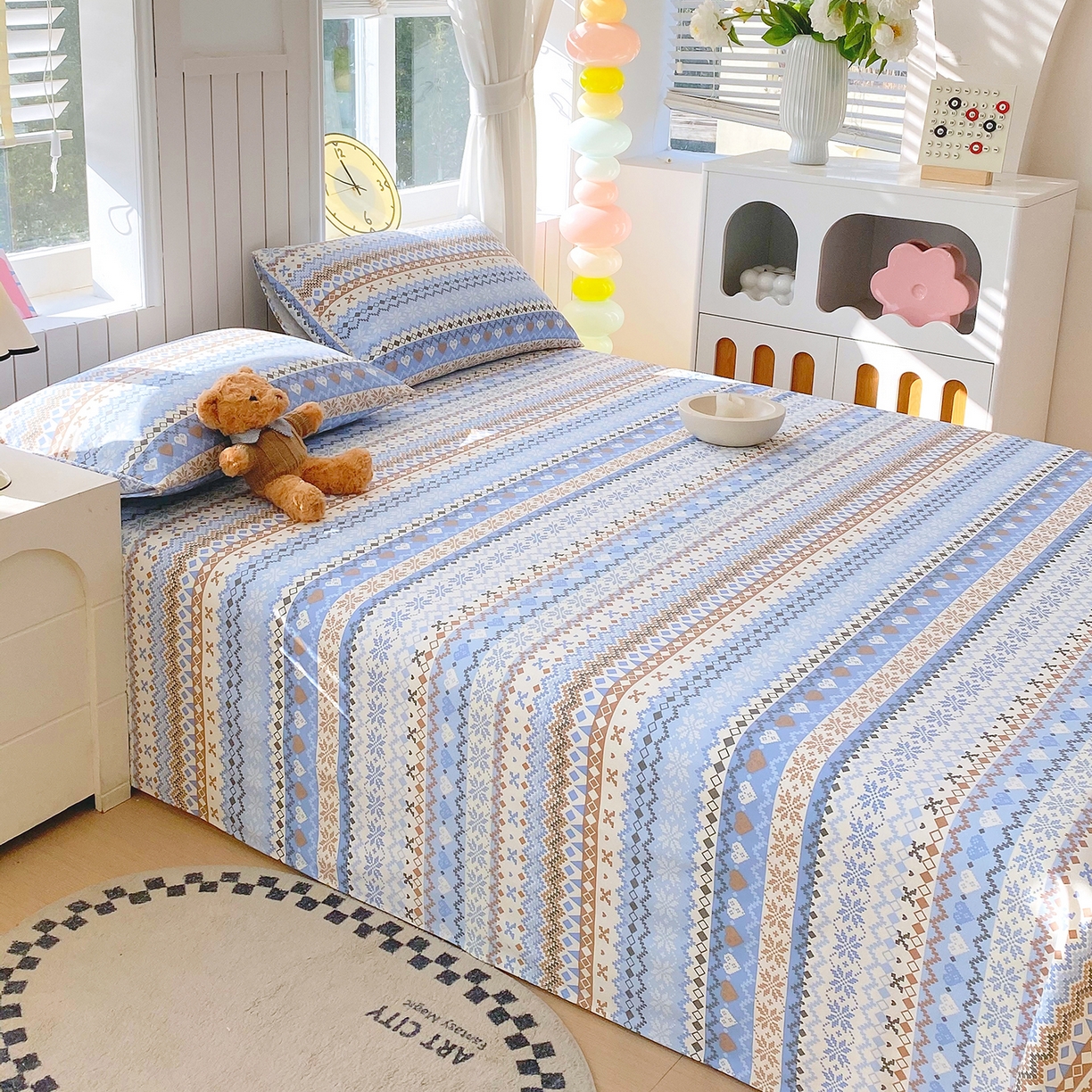 91家纺网 家纺一手货源 找家纺 金鑫汇家纺 2026新款全棉老粗布单品床单系列 星辰-蓝