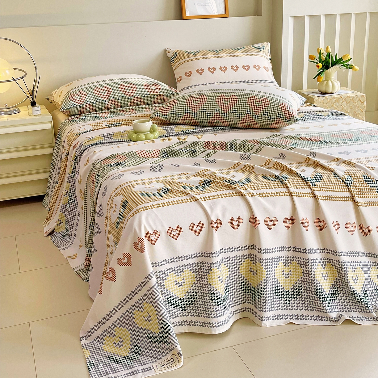 91家纺网 家纺一手货源 找家纺 金鑫汇家纺 2026新款全棉老粗布单品床单系列 同心千鸟格