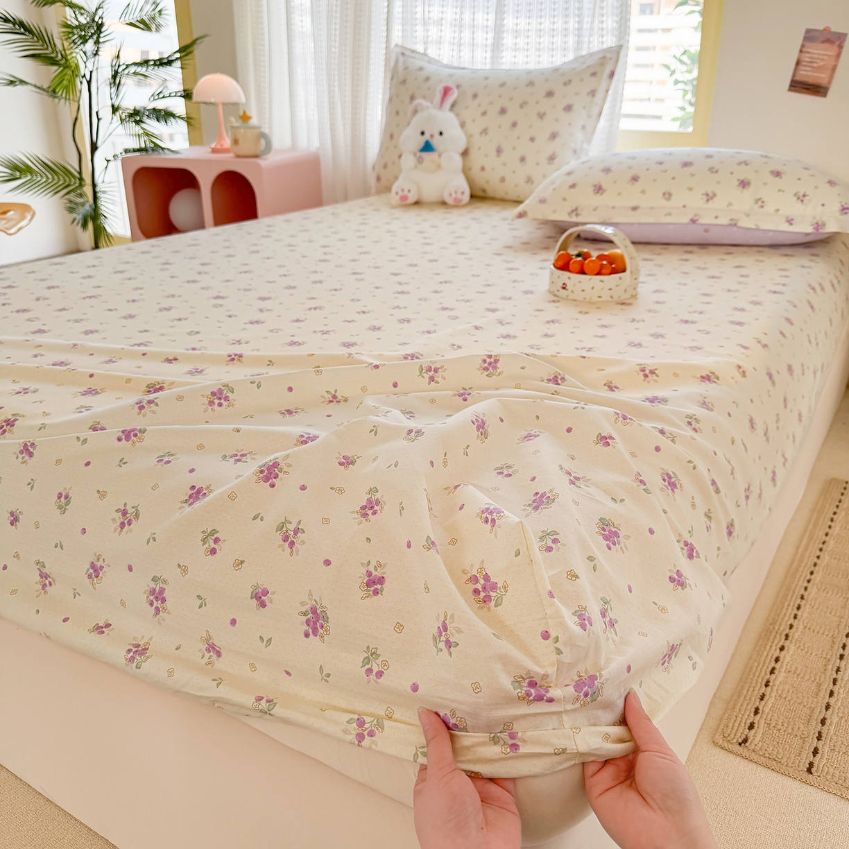 91家纺网 家纺一手货源 找家纺 壹贝家纺 2026新款全棉印花床笠系列 紫汀兰